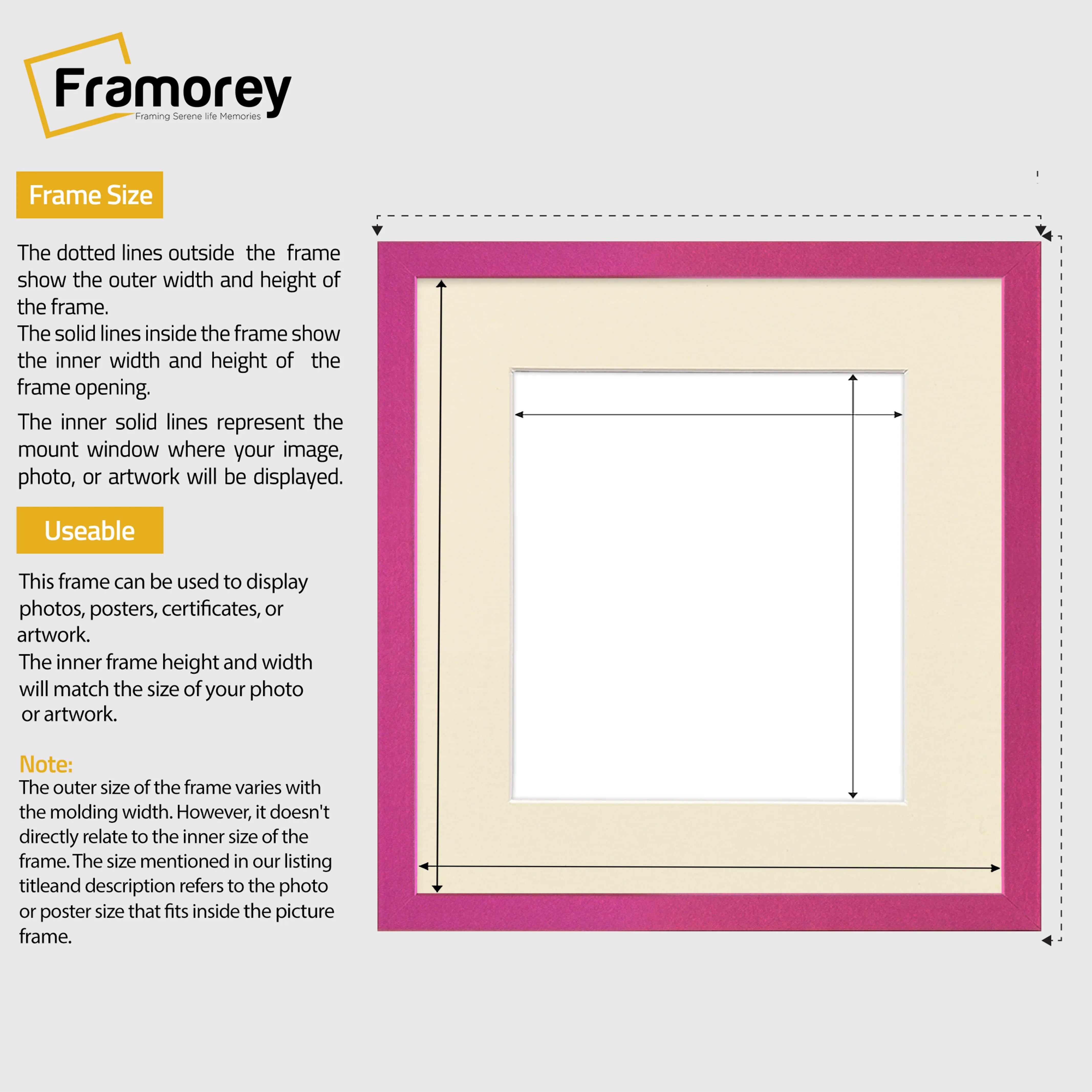 Square Size Thin Matt Pink Picture Frames With Ivory Mount