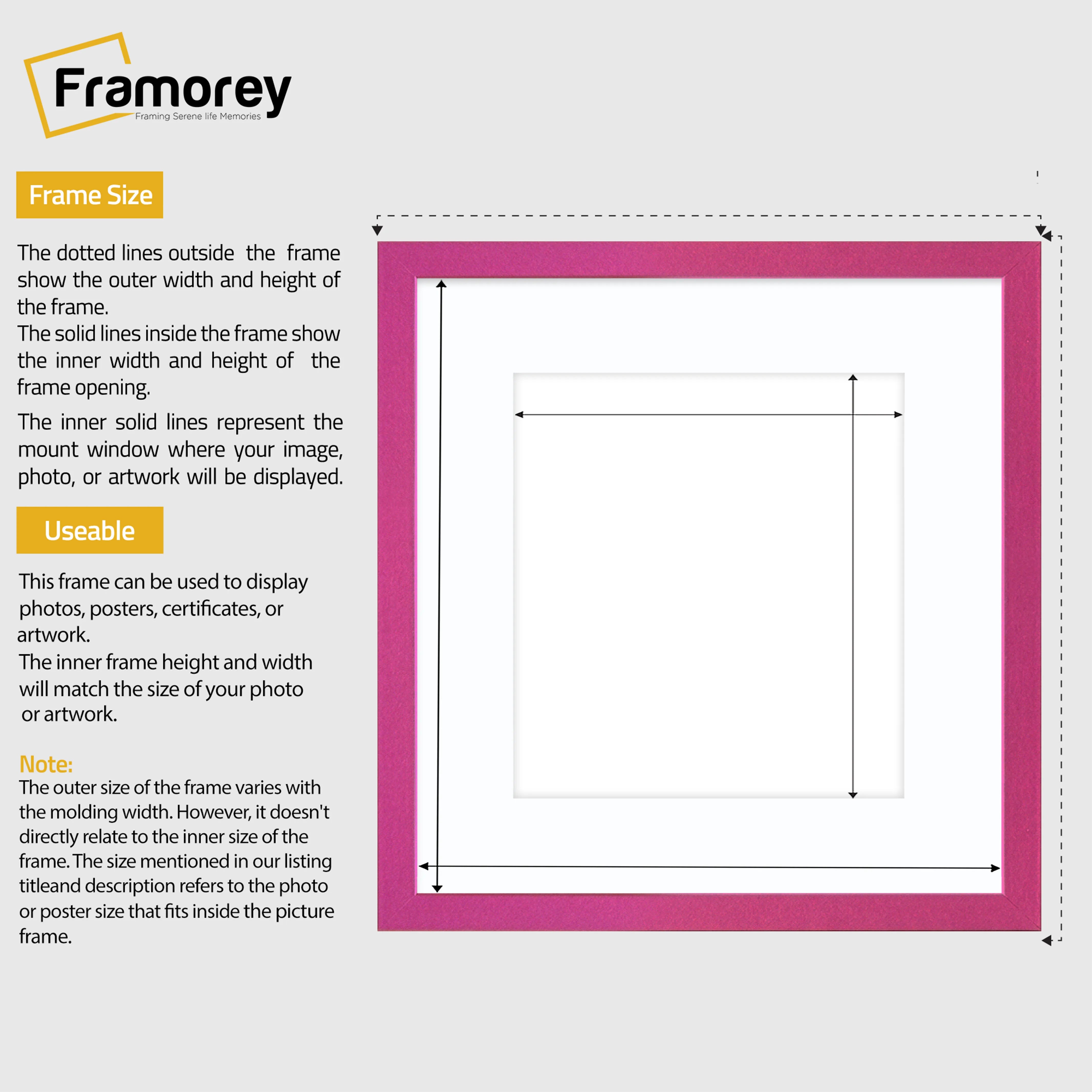 Square Size Thin Matt Pink Picture Frames With White Mount