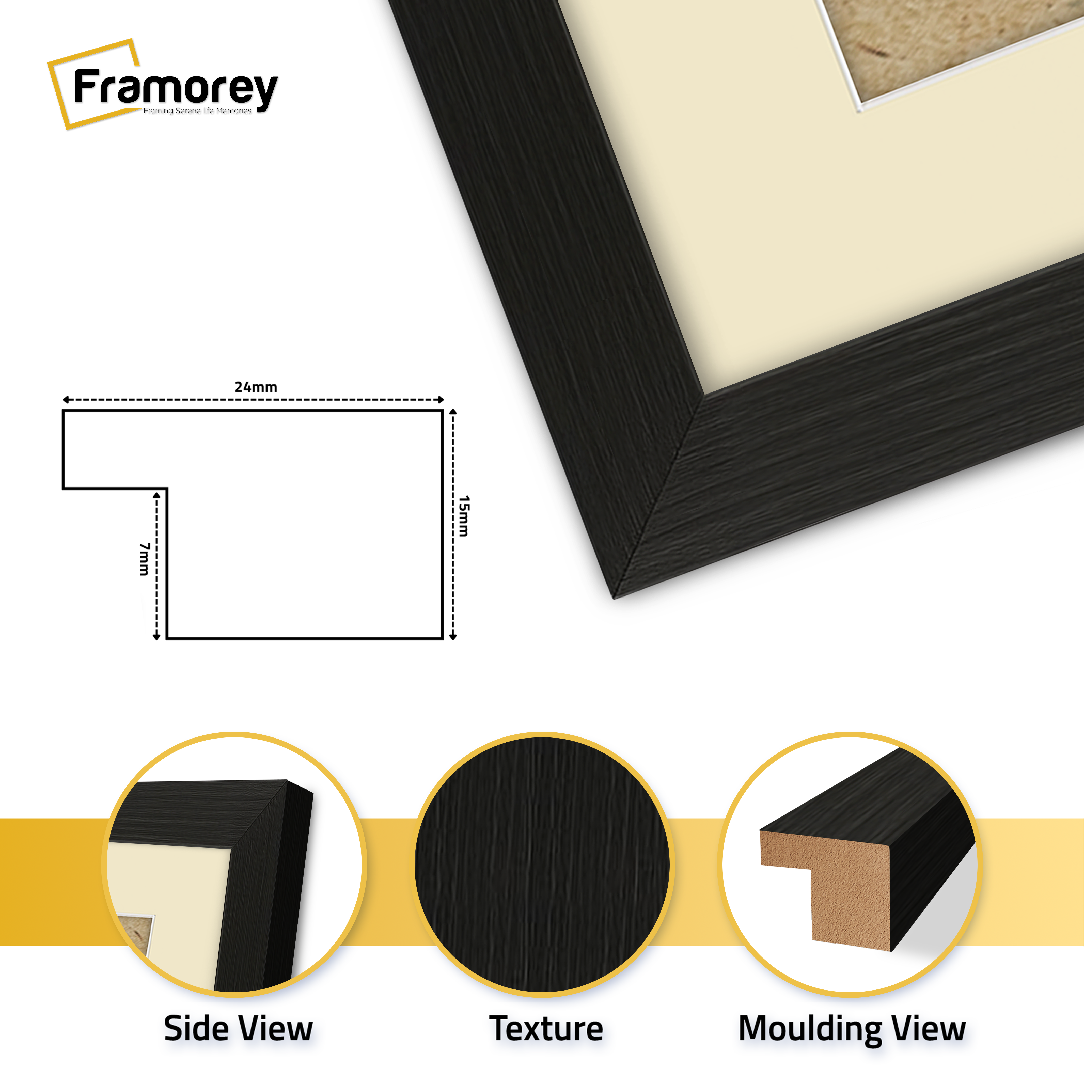 Flat Black Picture Photo Frame Wall Art Poster Frame With Ivory Mount