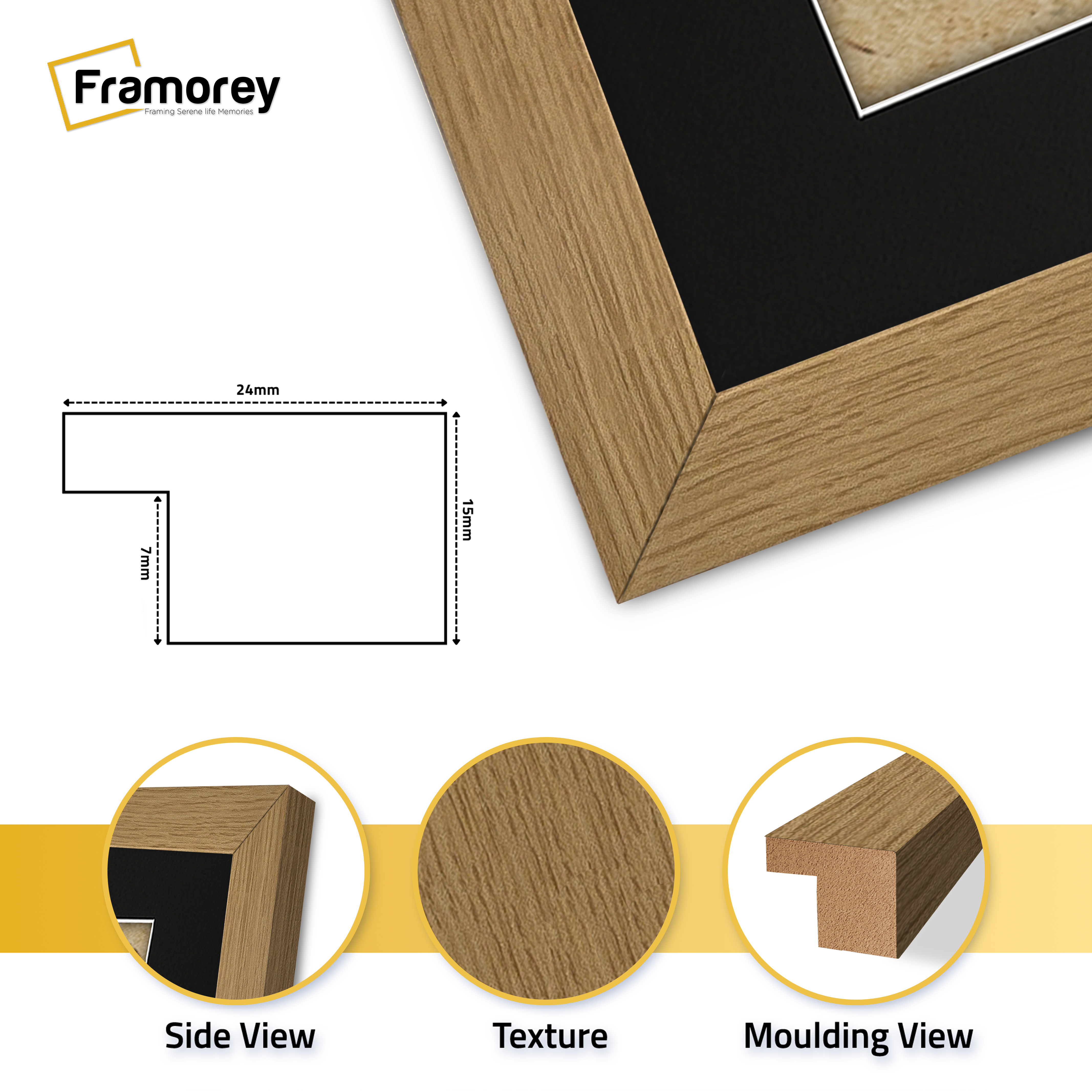 Flat Oak Picture Photo Frame Wall Art Poster Frame With Black Mount