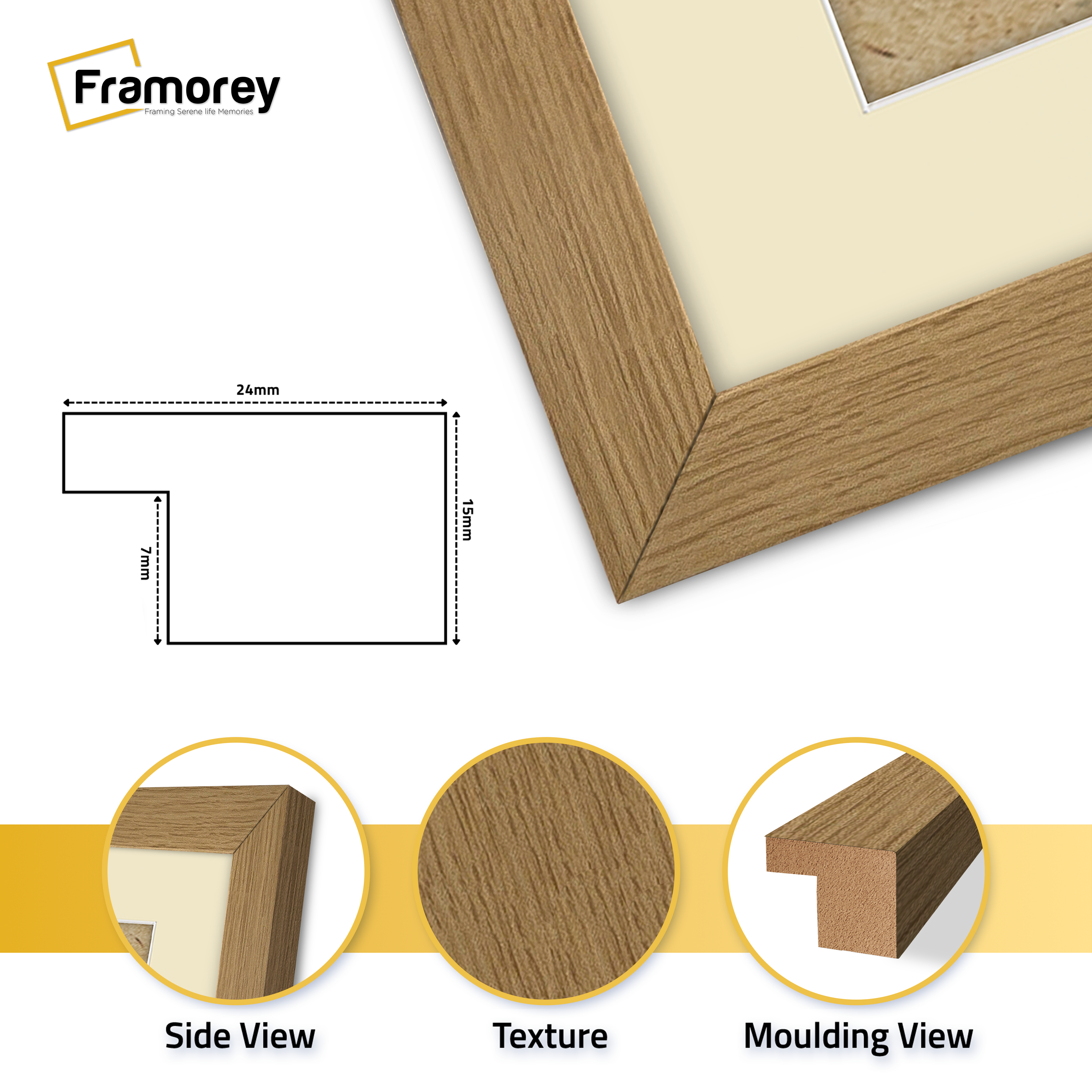 Flat Oak Picture Photo Frame Wall Art Poster Frame With Ivory Mount