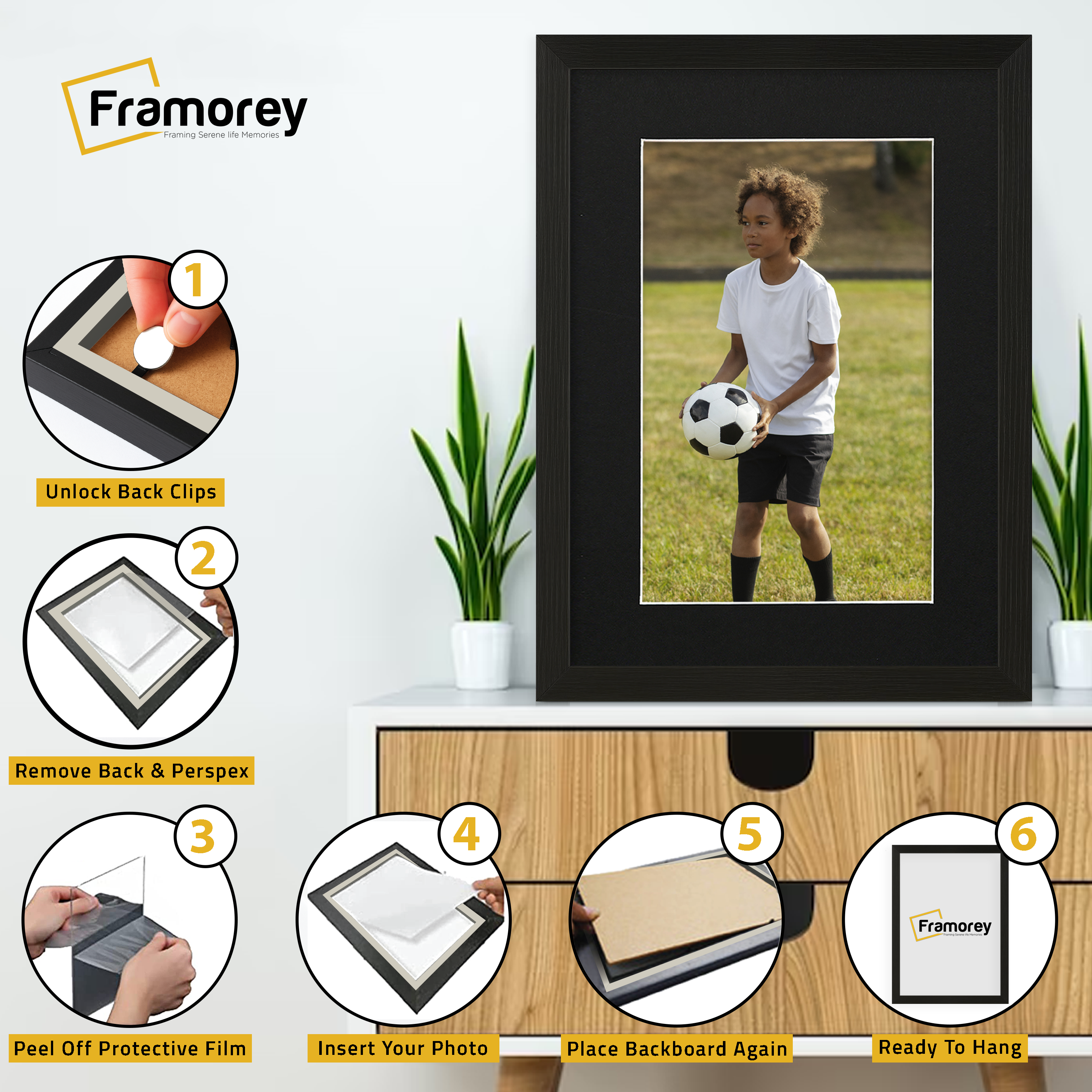 Flat Black Picture Photo Frame Wall Art Poster Frame With Black Mount