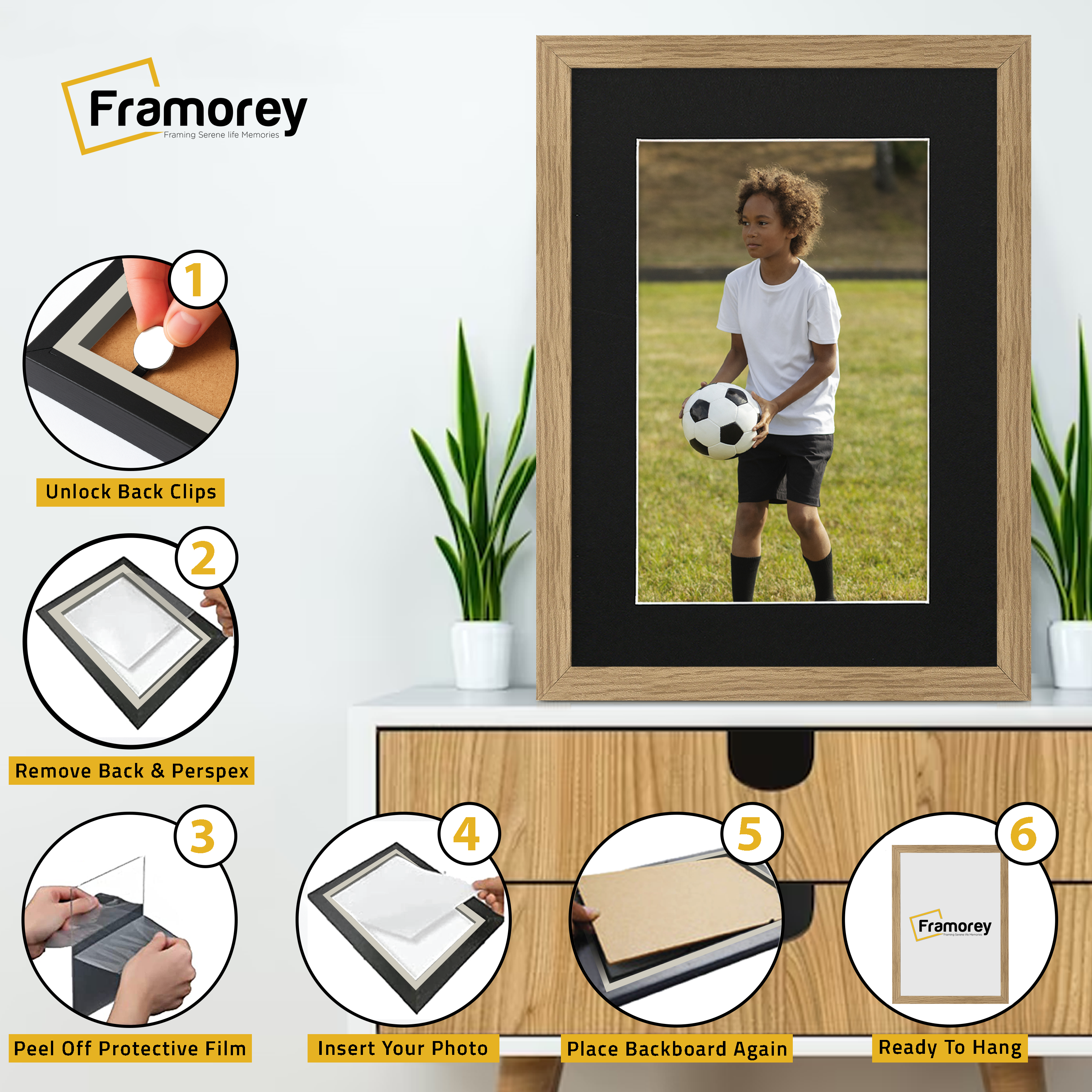 Flat Oak Picture Photo Frame Wall Art Poster Frame With Black Mount