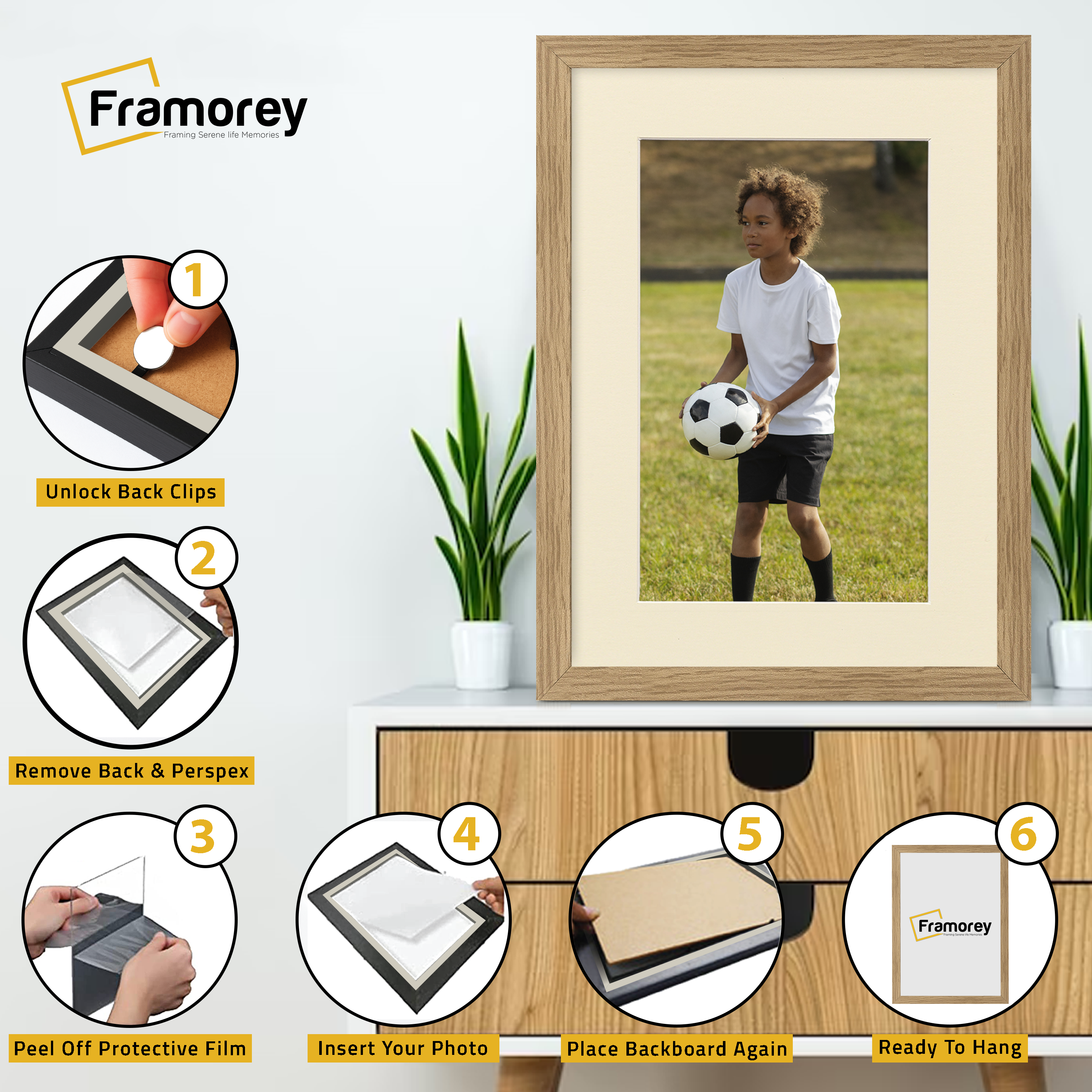 Flat Oak Picture Photo Frame Wall Art Poster Frame With Ivory Mount