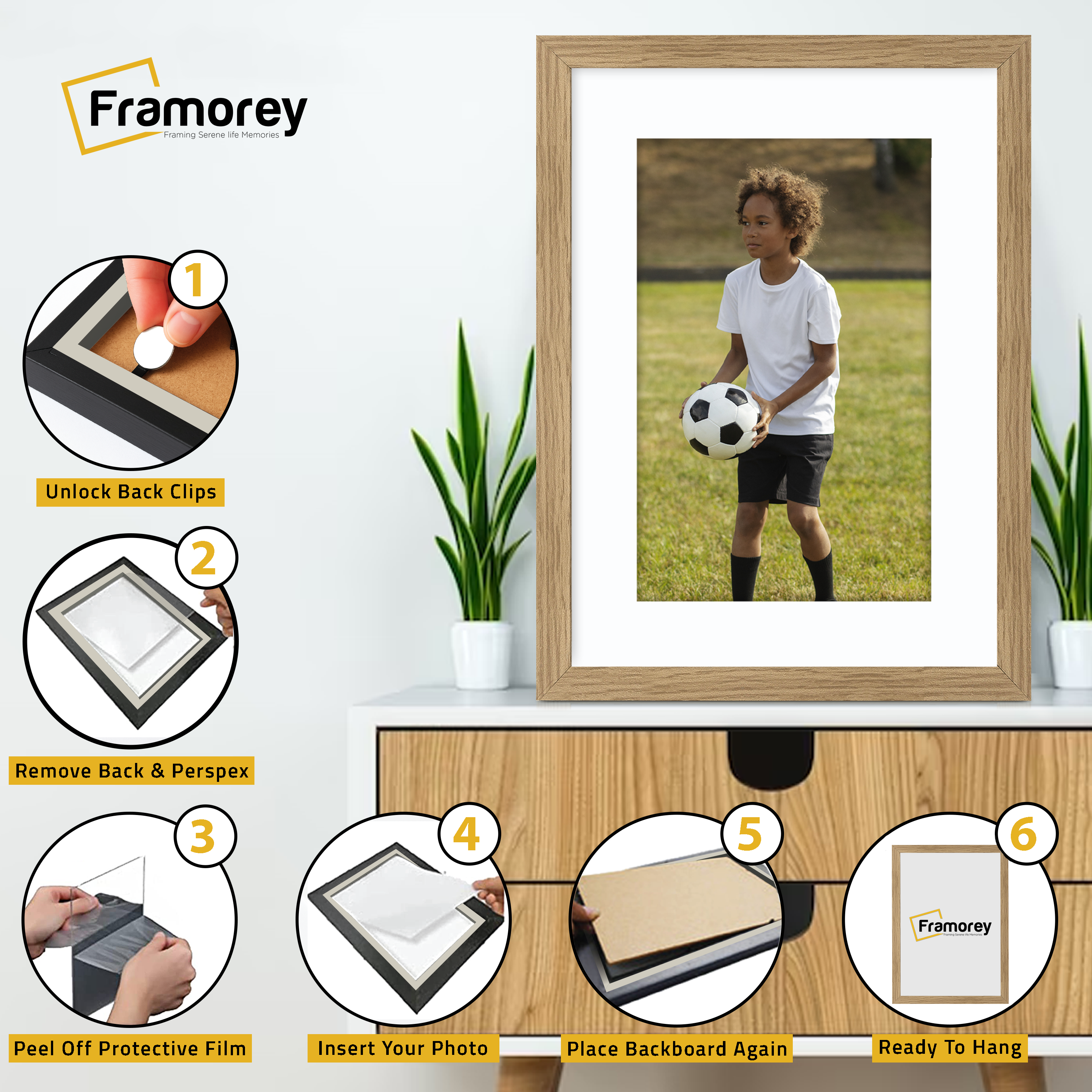 Flat Oak Picture Photo Frame Wall Art Poster Frame With White Mount