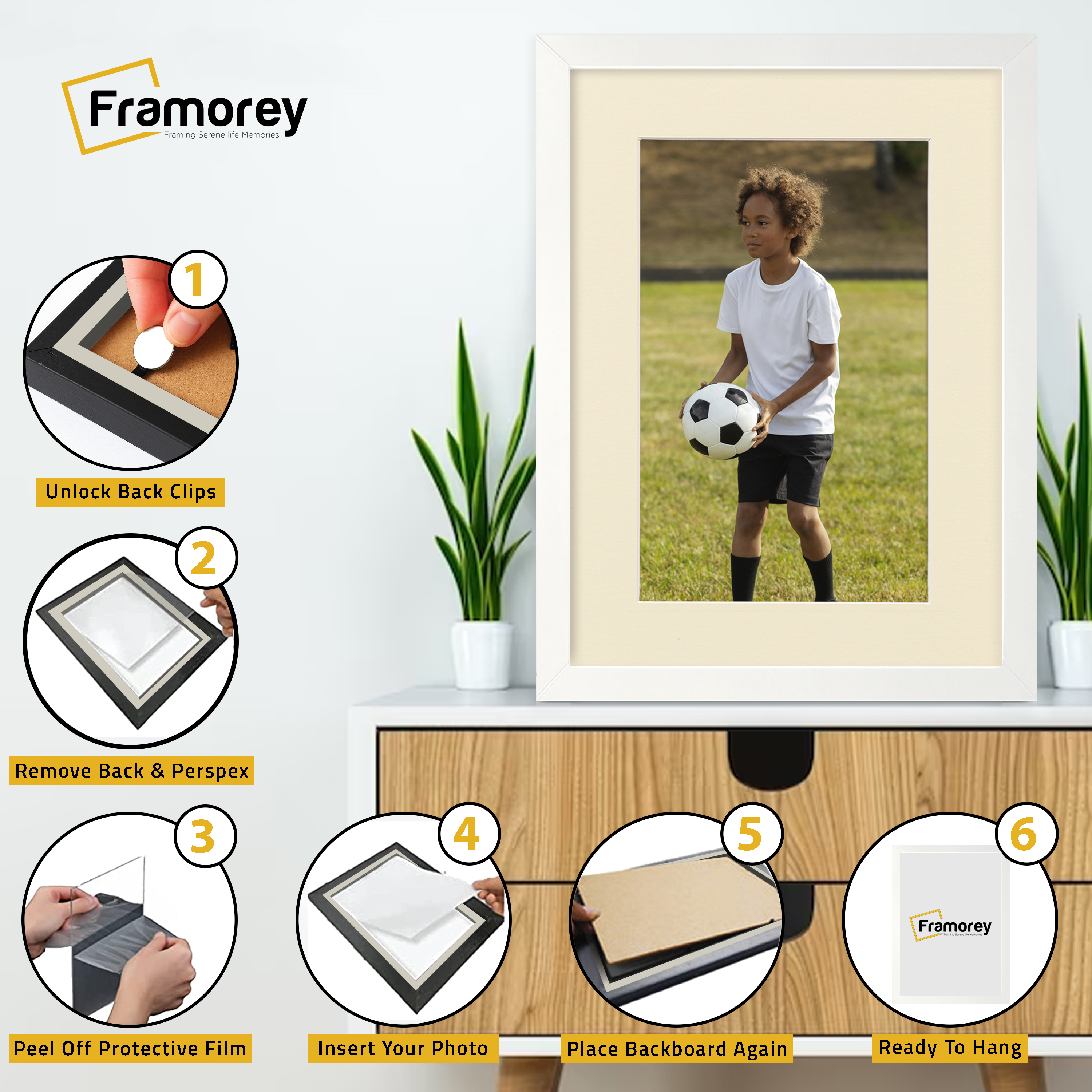 Flat White Picture Frame Wall Art Poster Frame With Ivory Mount