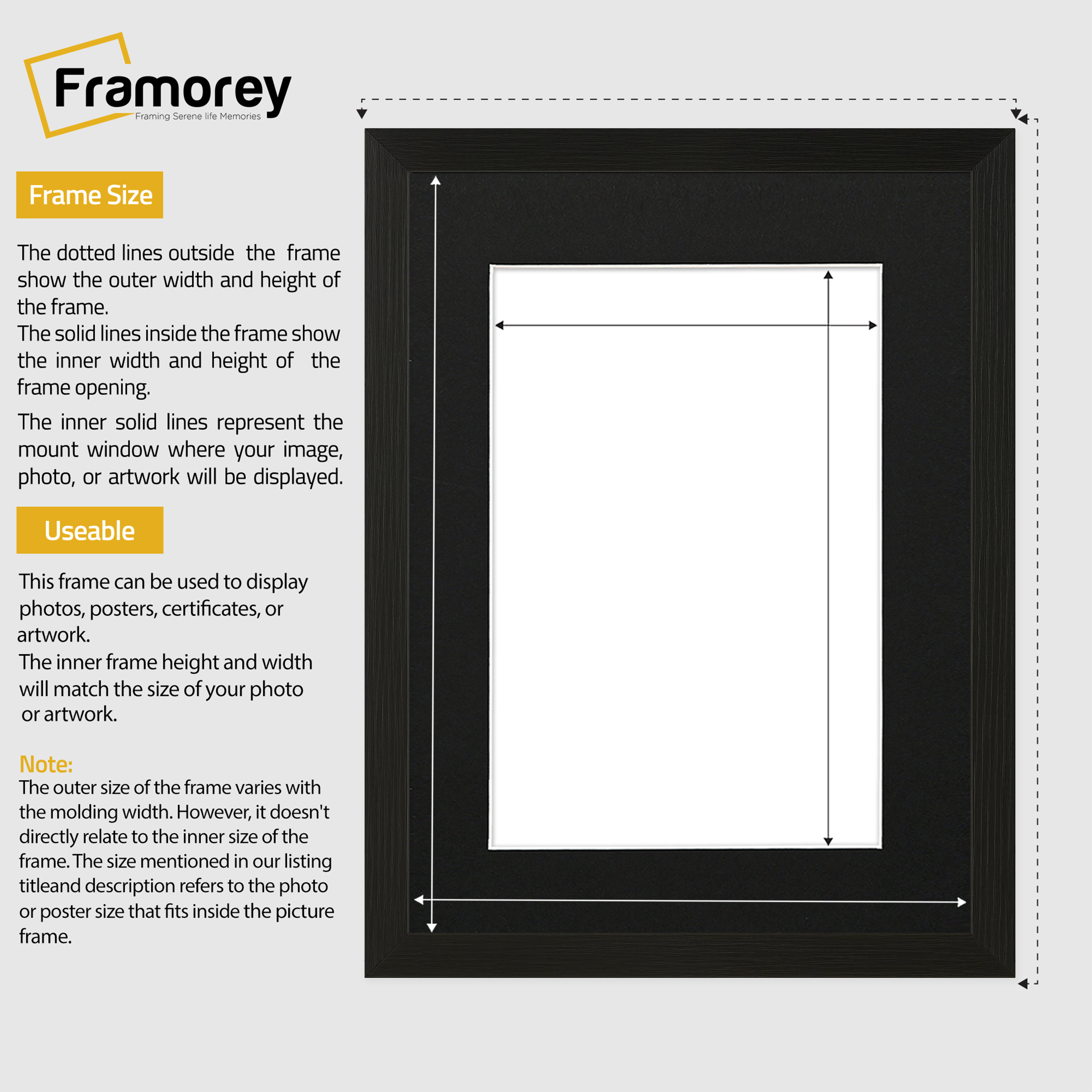 Flat Black Picture Photo Frame Wall Art Poster Frame With Black Mount