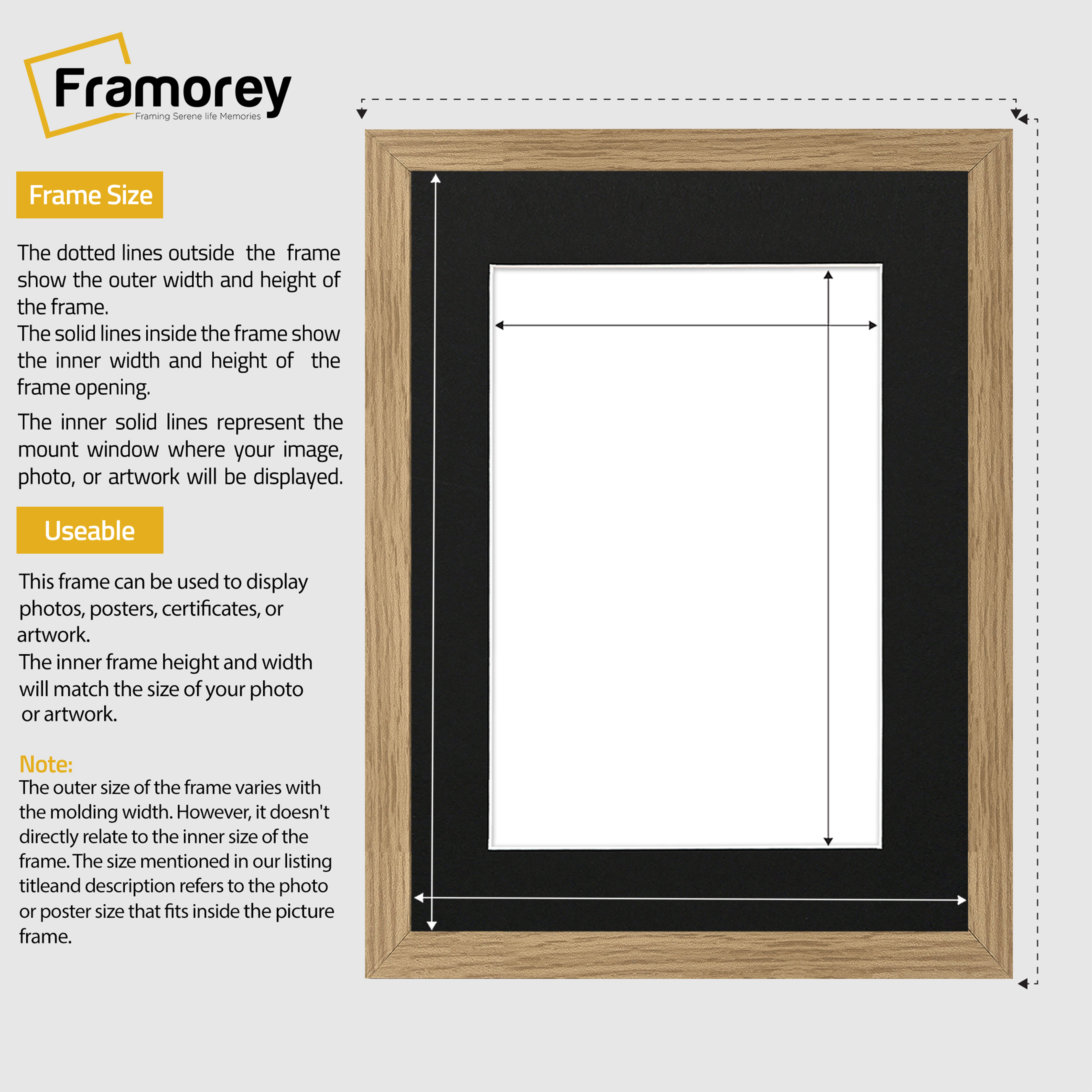 Flat Oak Picture Photo Frame Wall Art Poster Frame With Black Mount