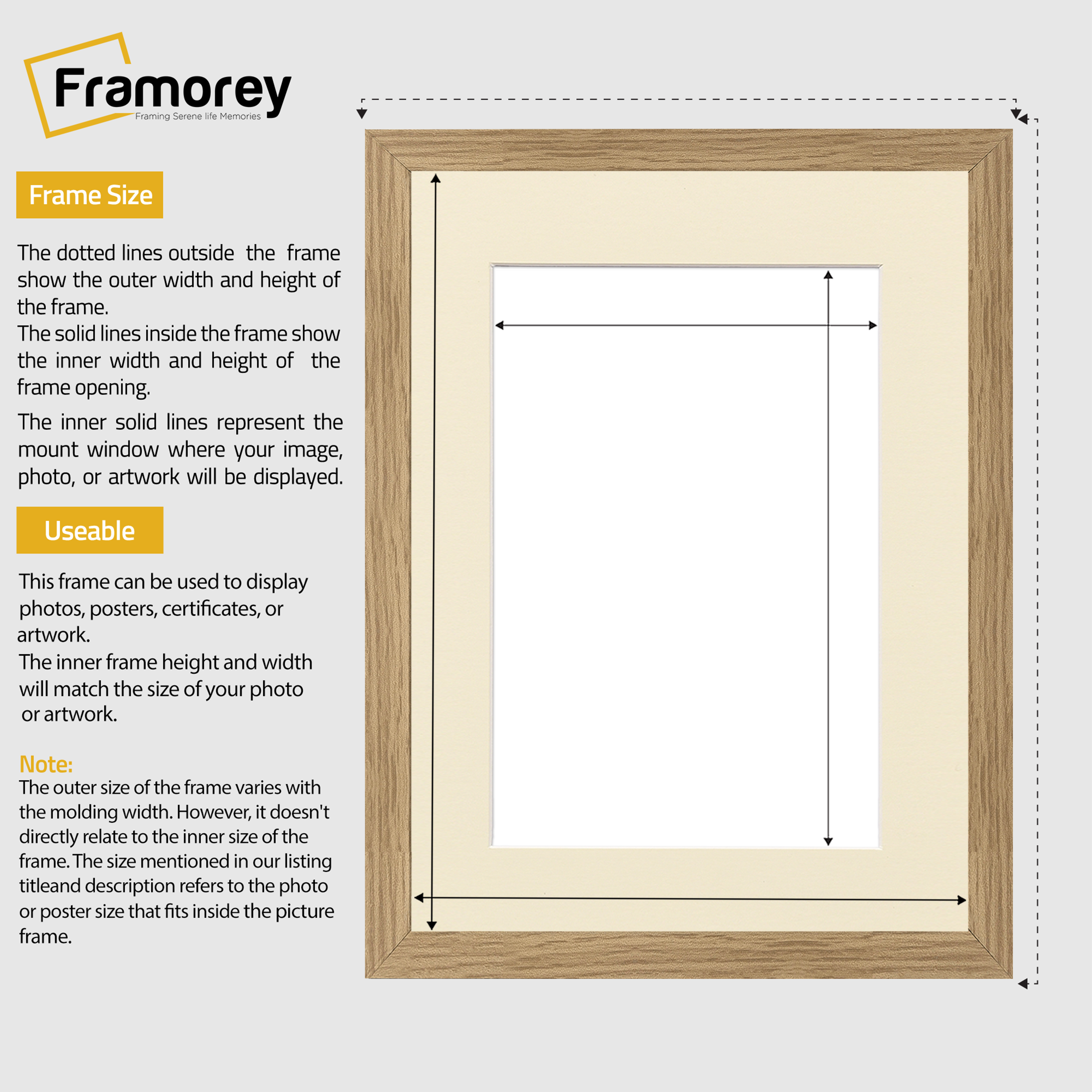 Flat Oak Picture Photo Frame Wall Art Poster Frame With Ivory Mount