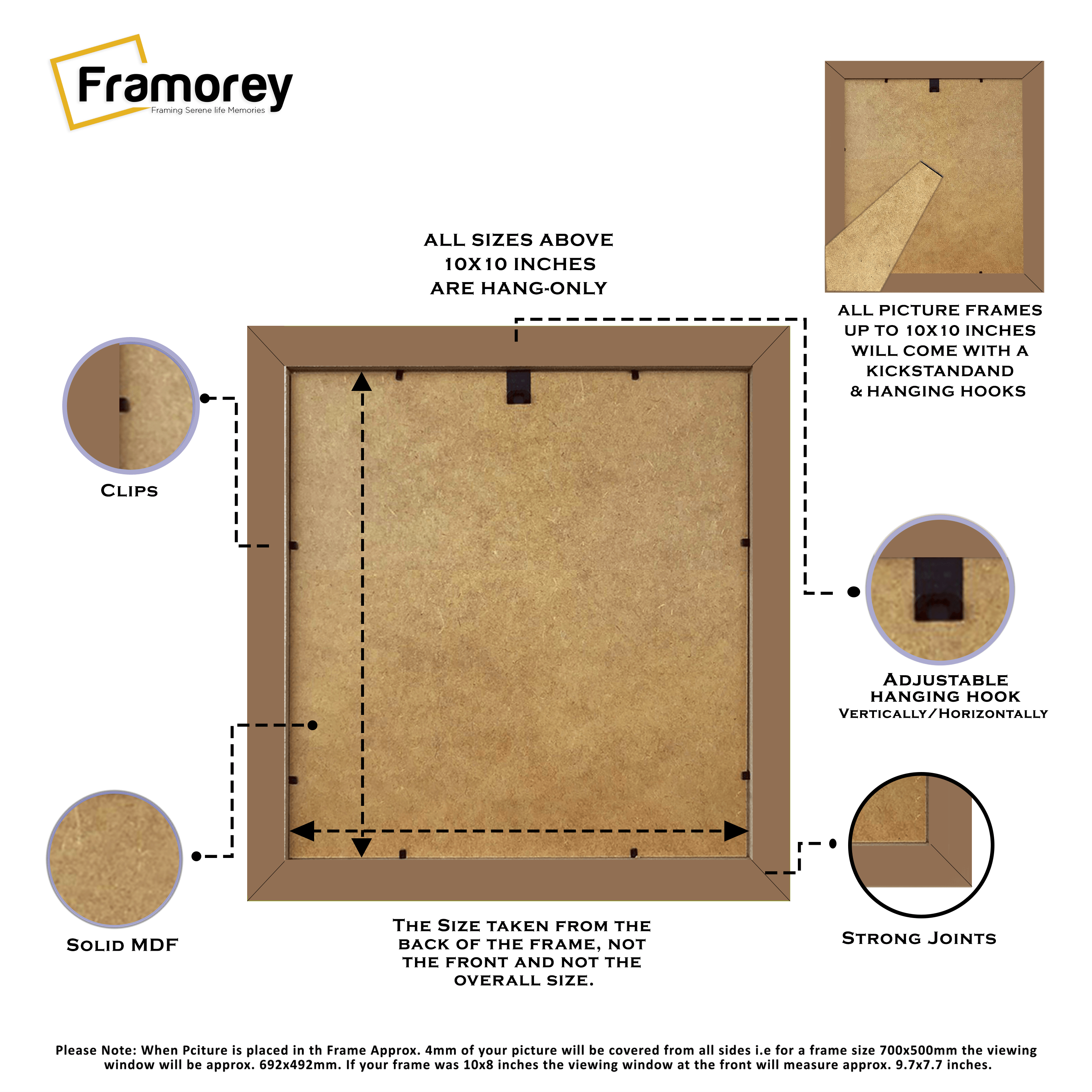 Square Size Dark Oak Picture Frame With White Mount