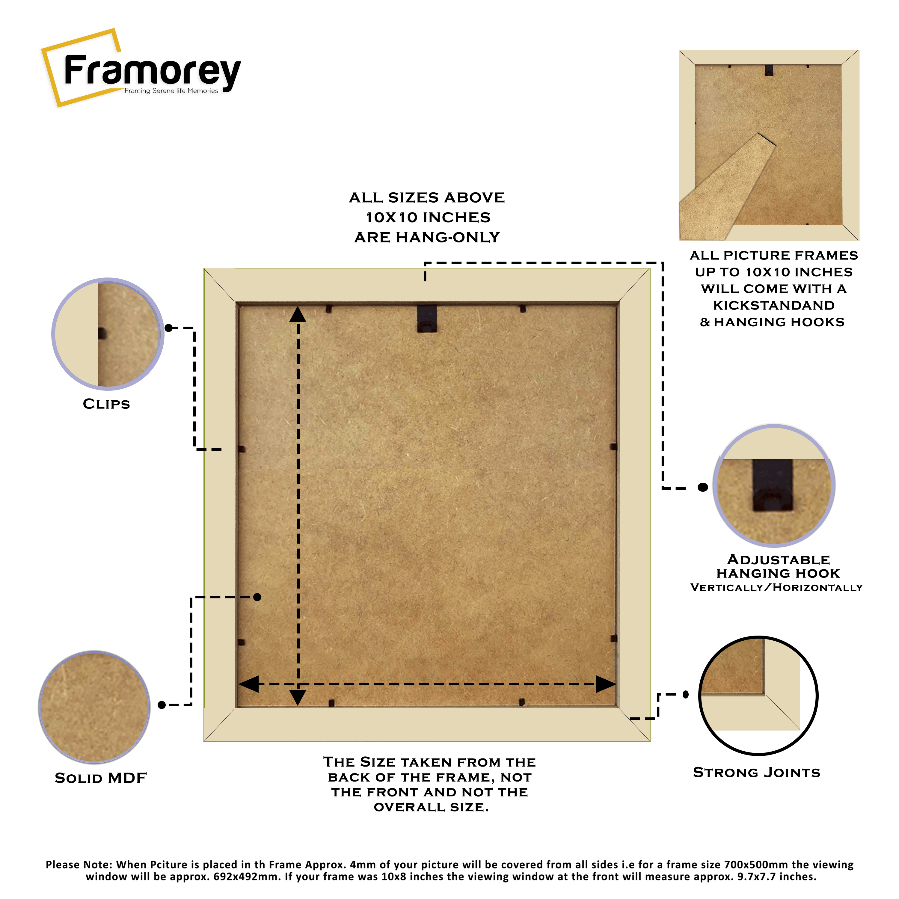 Square Size Pine Picture Frame With Ivory Mount