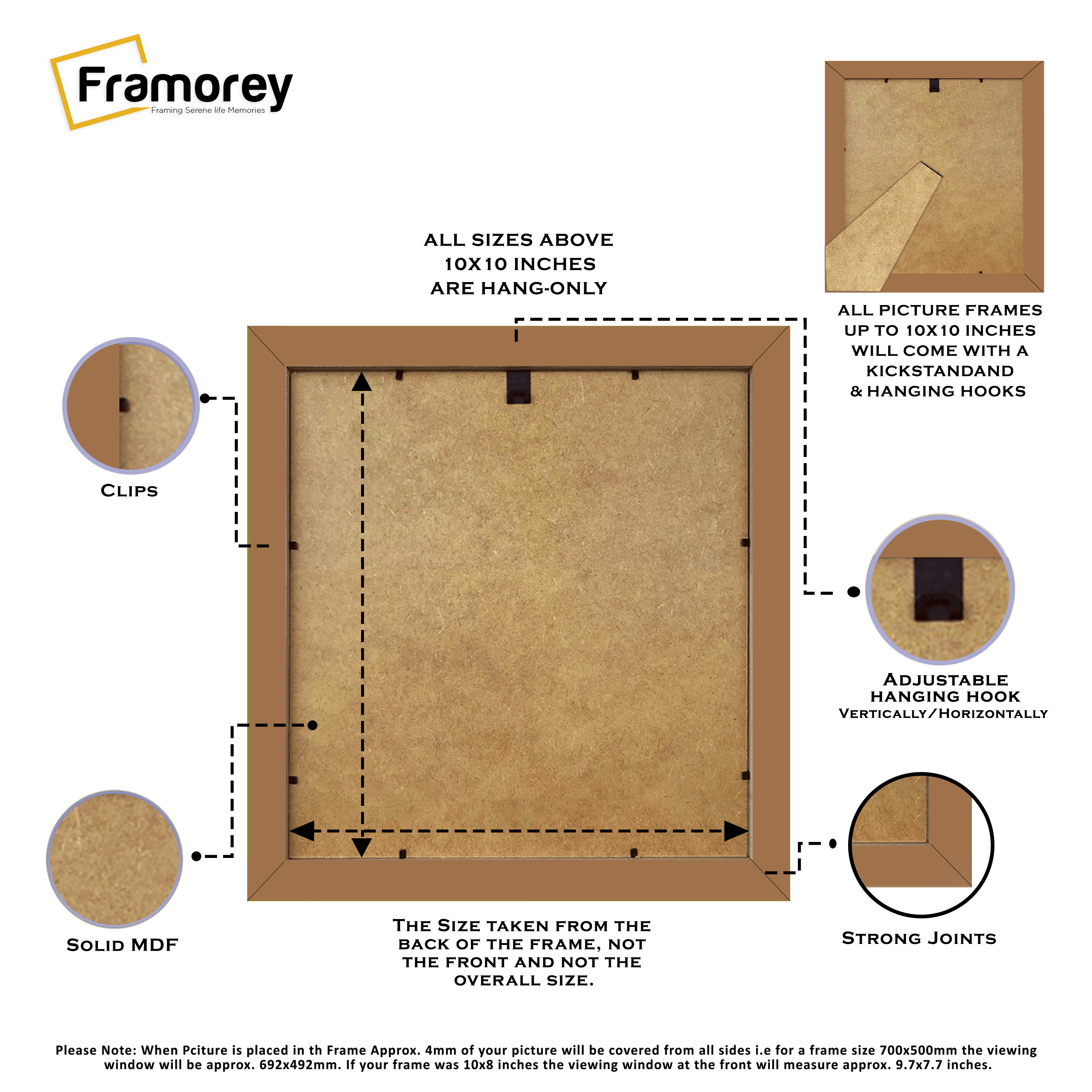 Square Size Walnut Picture Frame With White Mount