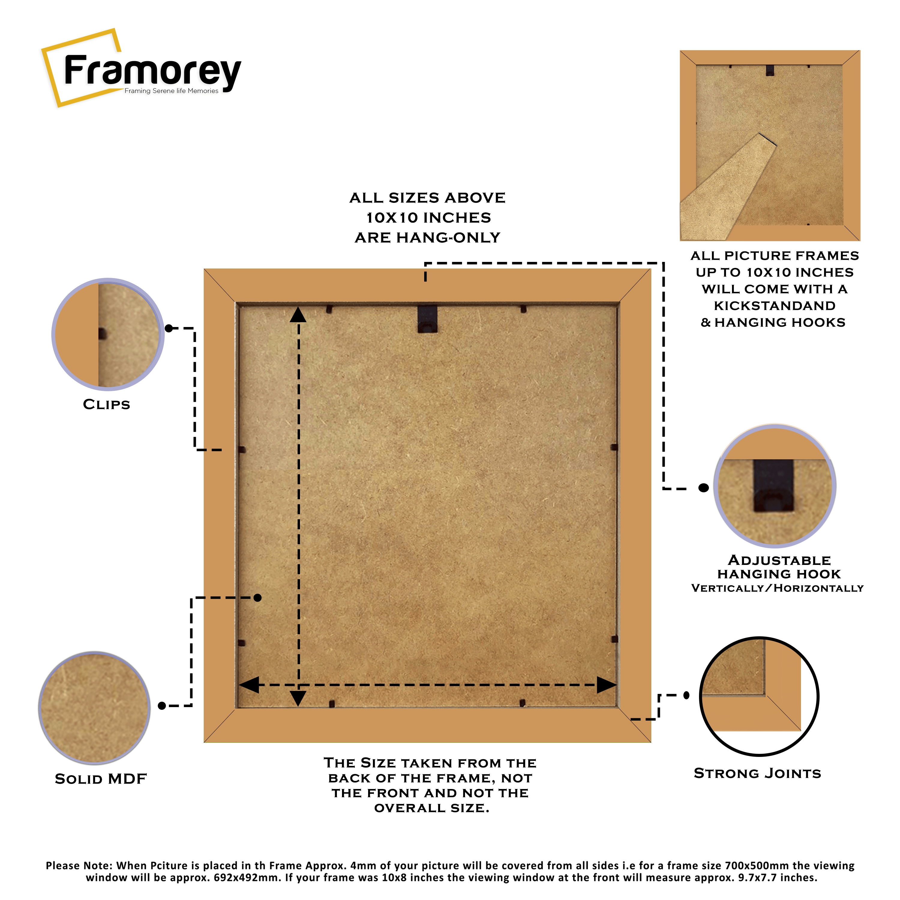 Square Size Beech Picture Frame With White Mount