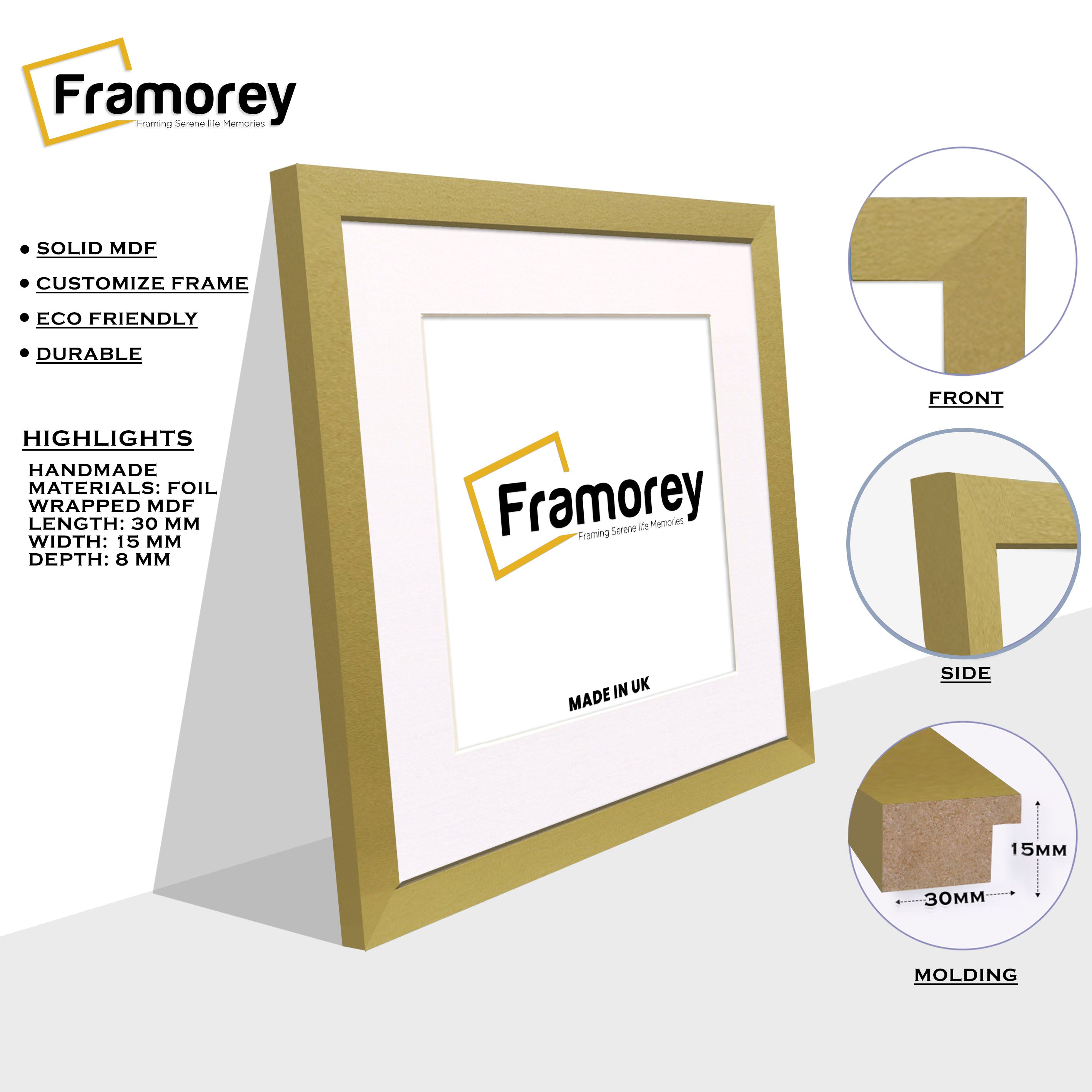 Square Size Gold Picture Frame With White Mount