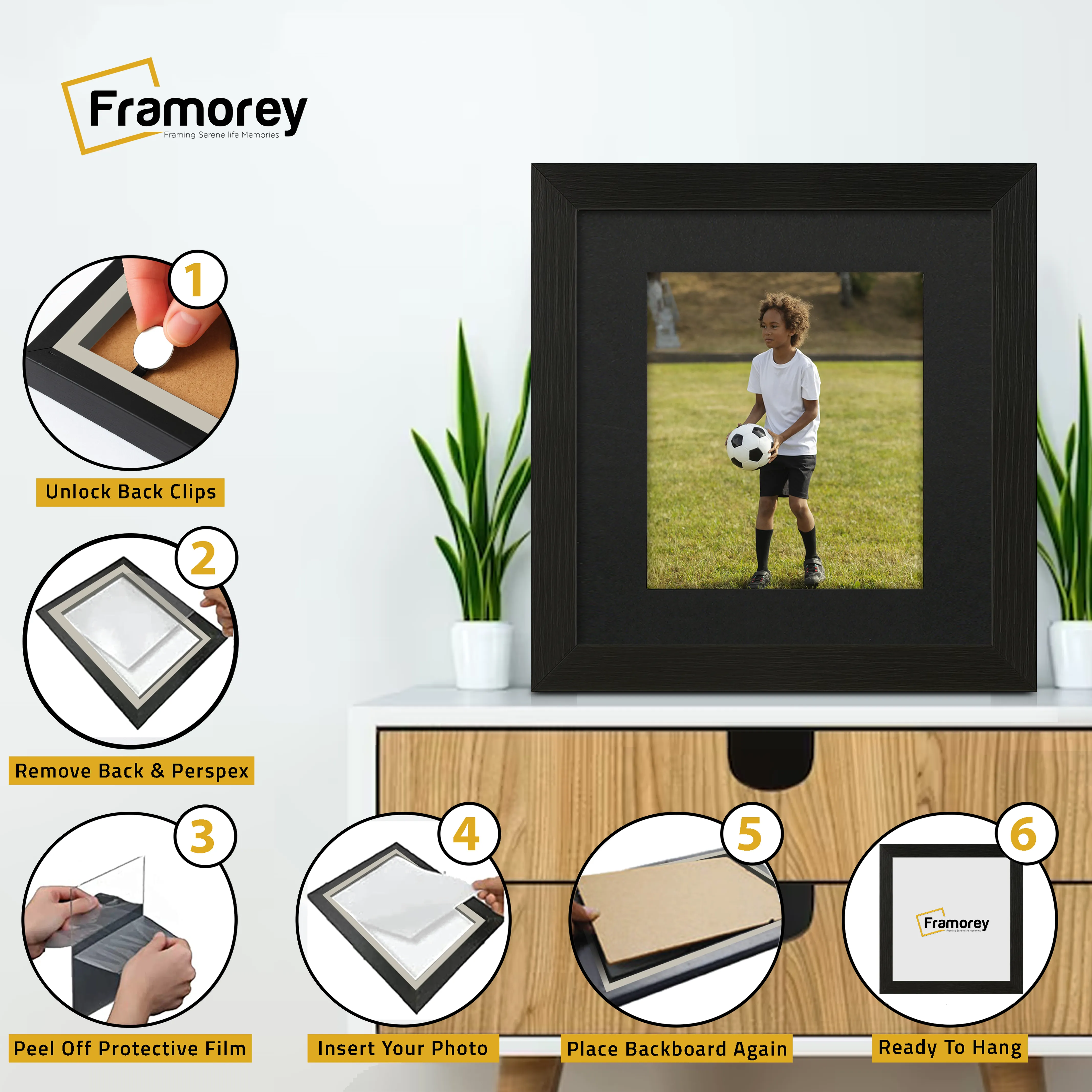 Square Size Thin Ash Black Frame With Black Mount