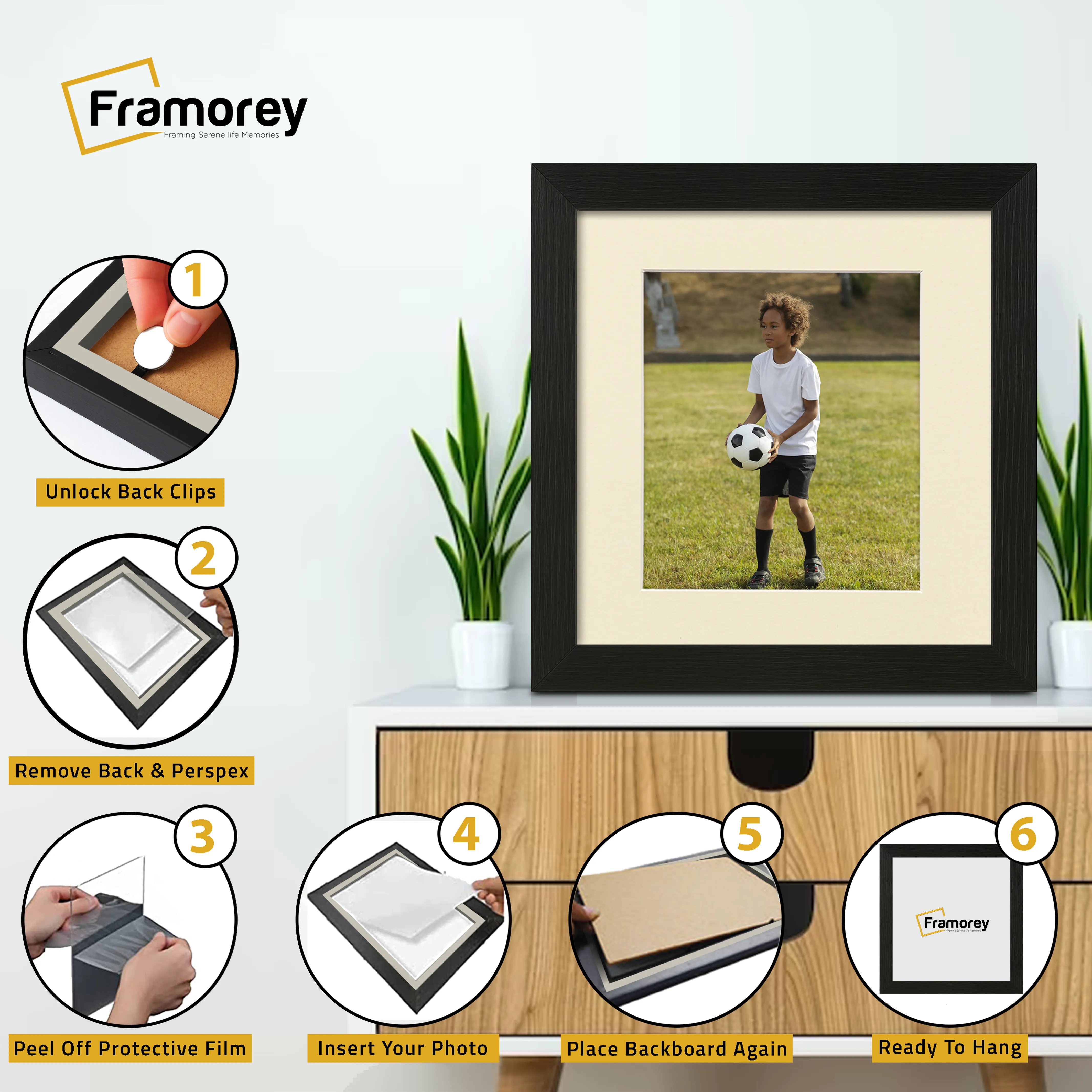 Square Size Thin Ash Black Frame With Ivory Mount