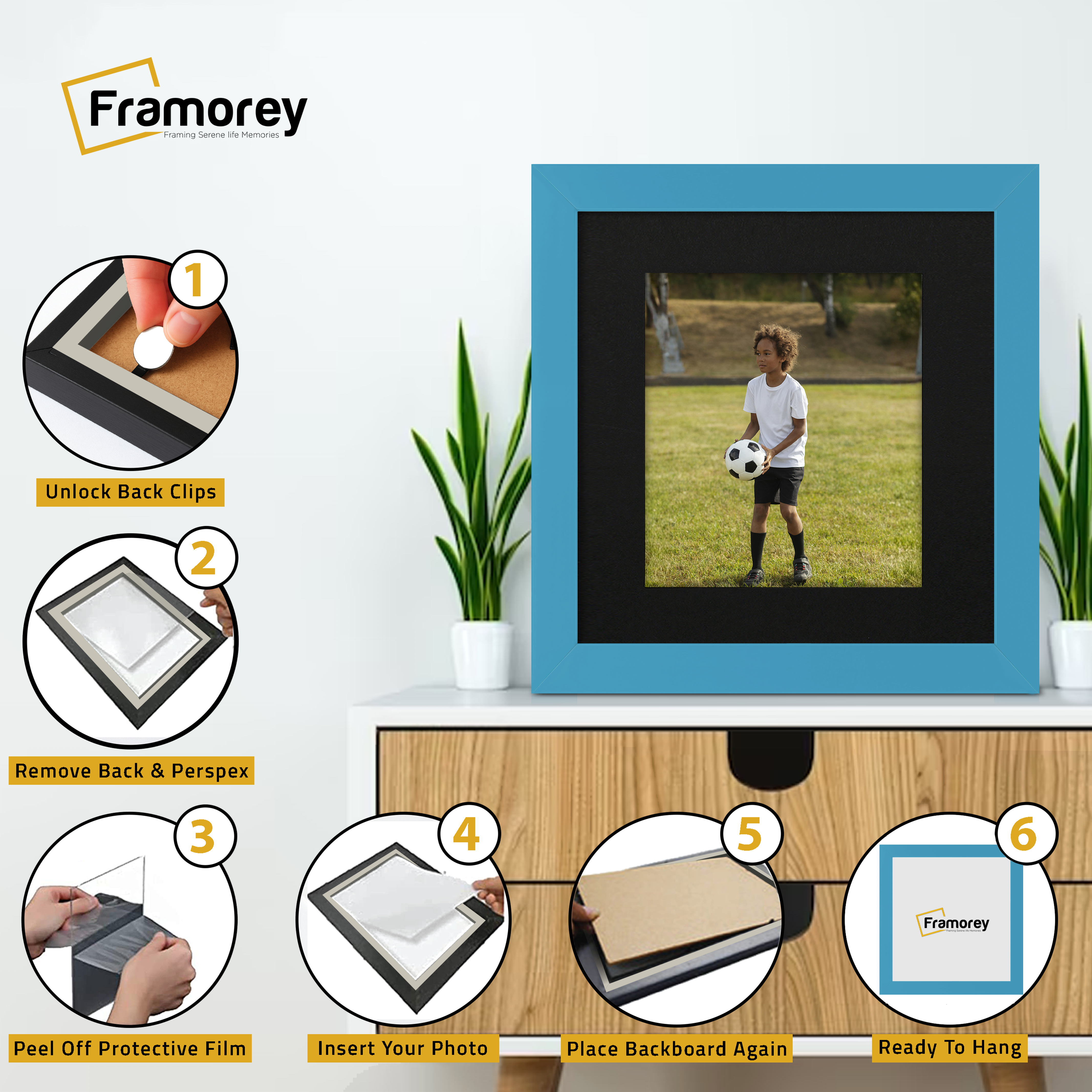 Square Blue Picture Frame with Black mount Wall Art Photo Frames