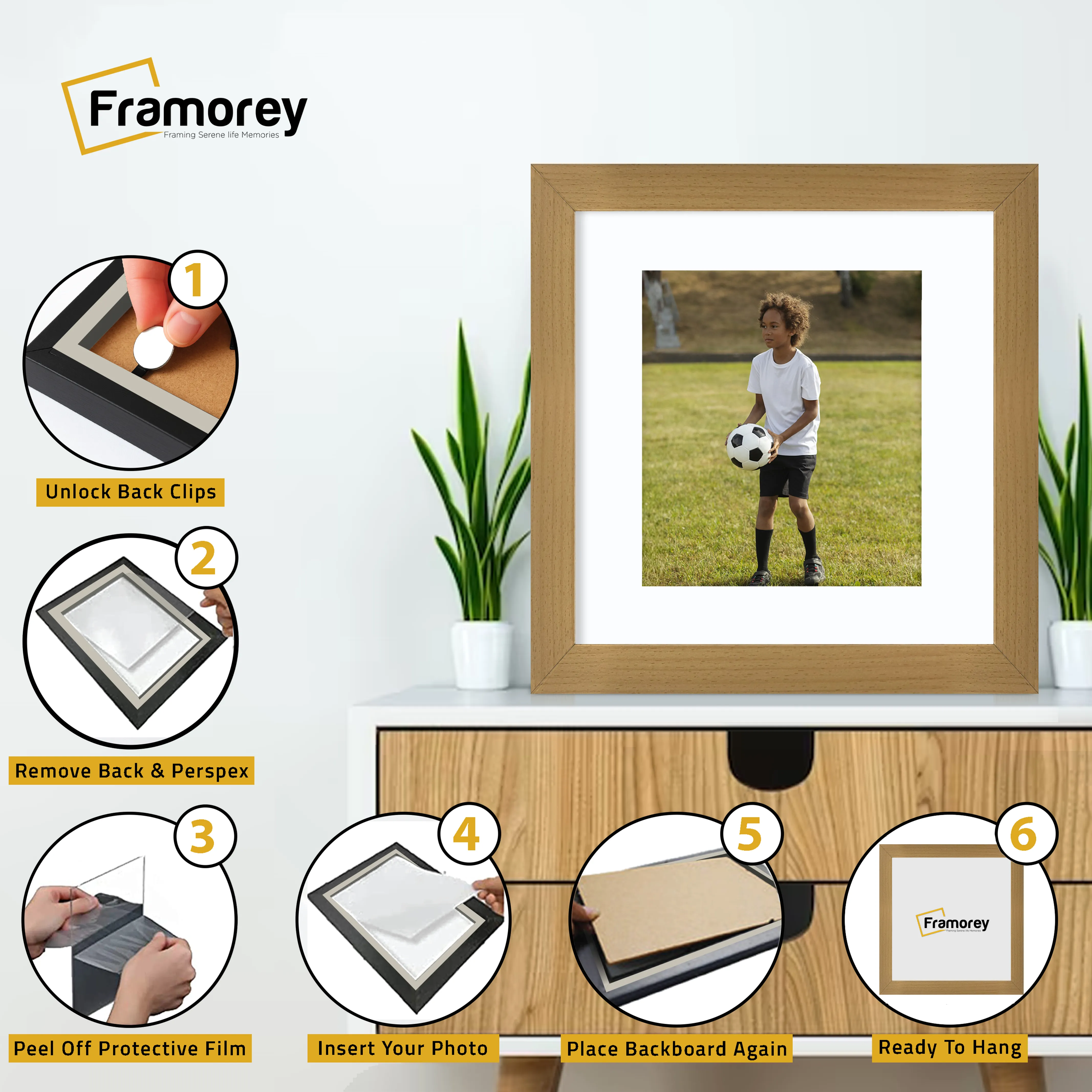 Square Size Beech Picture Frame With White Mount