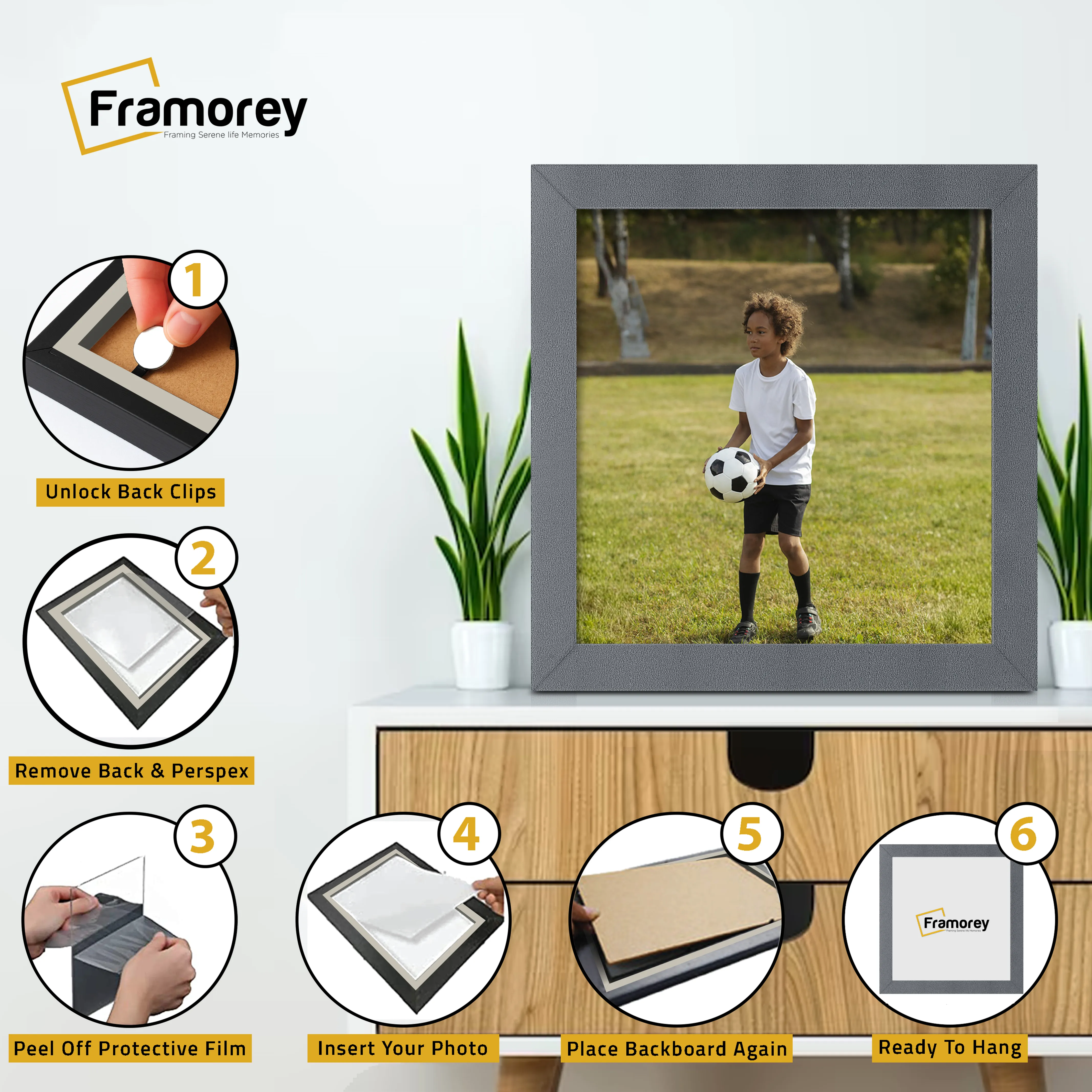 Square Size Dark Grey Picture Frame Wall Art Photo Frames