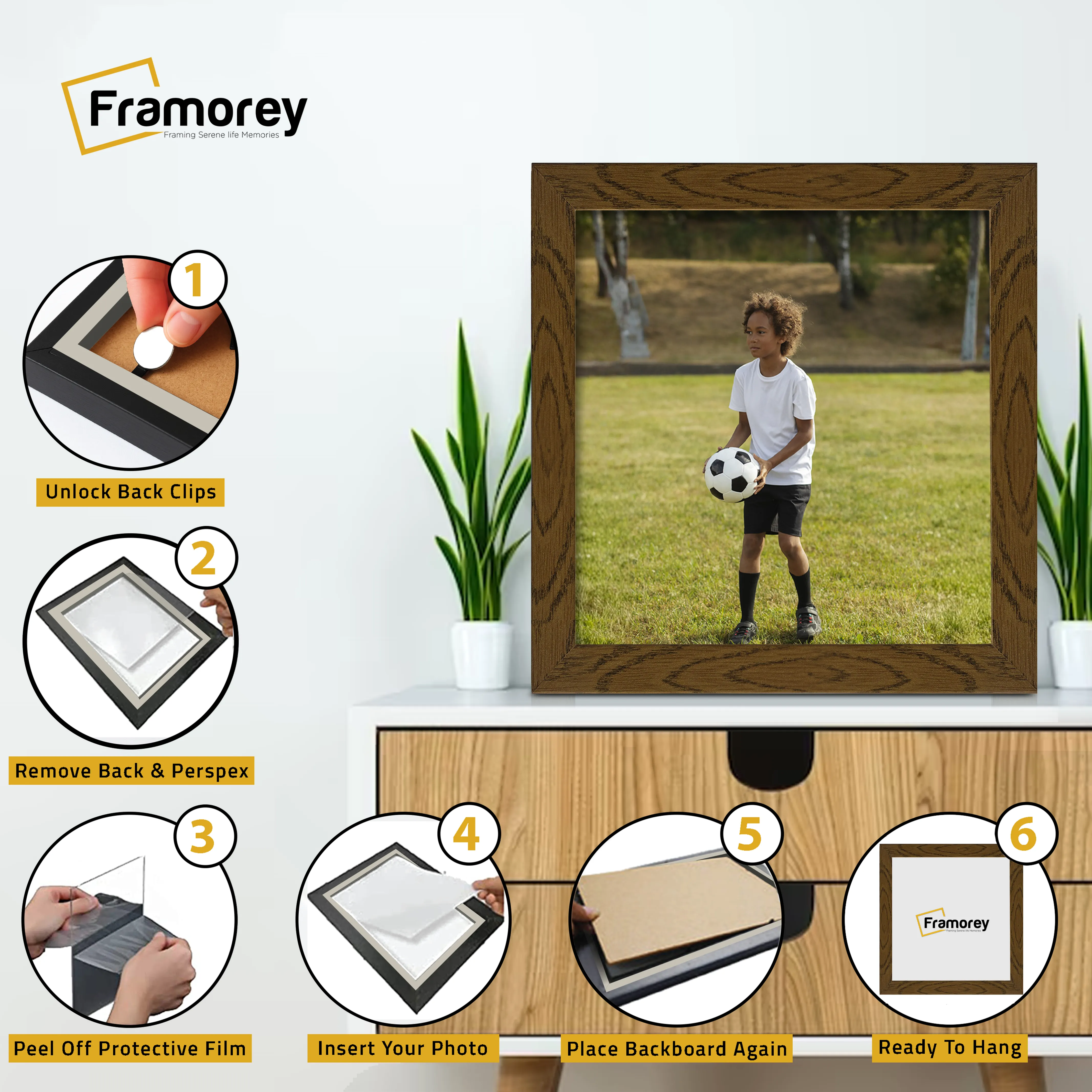 Square Size Dark Oak Picture Frame Wall Art Photo Frames