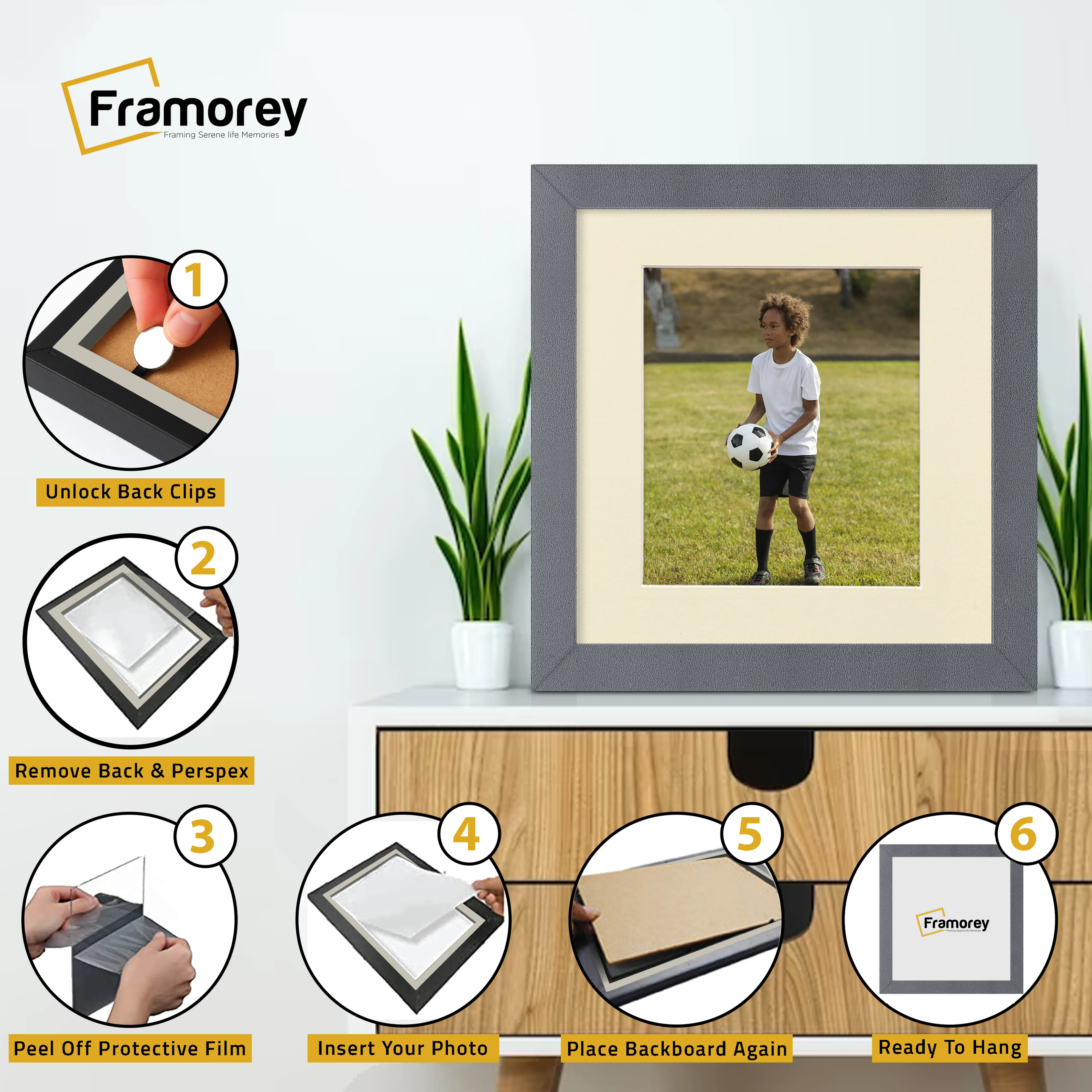 Square Dark Grey Picture Frame With Ivory Mount