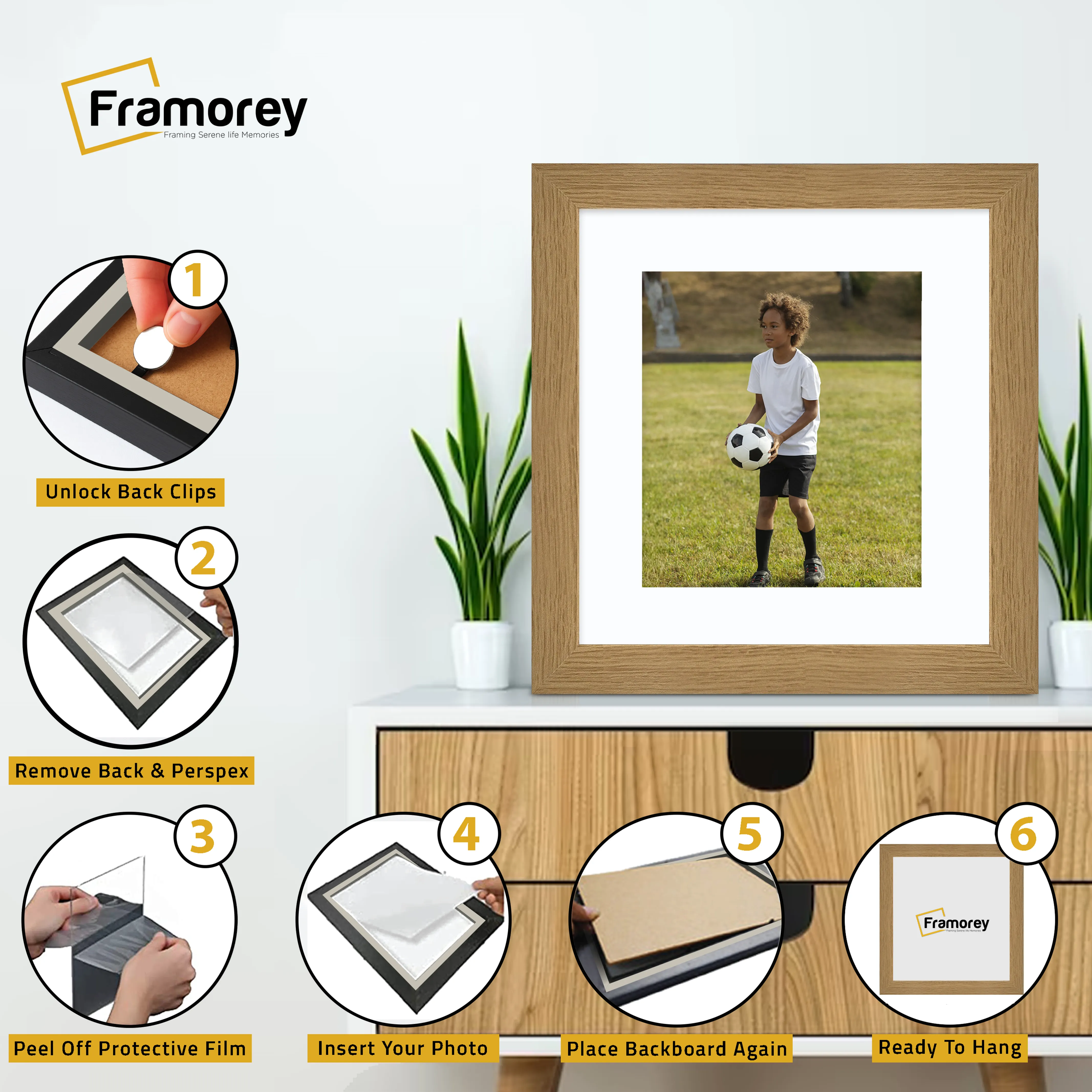 Square Size Oak Picture Frame With White Mount