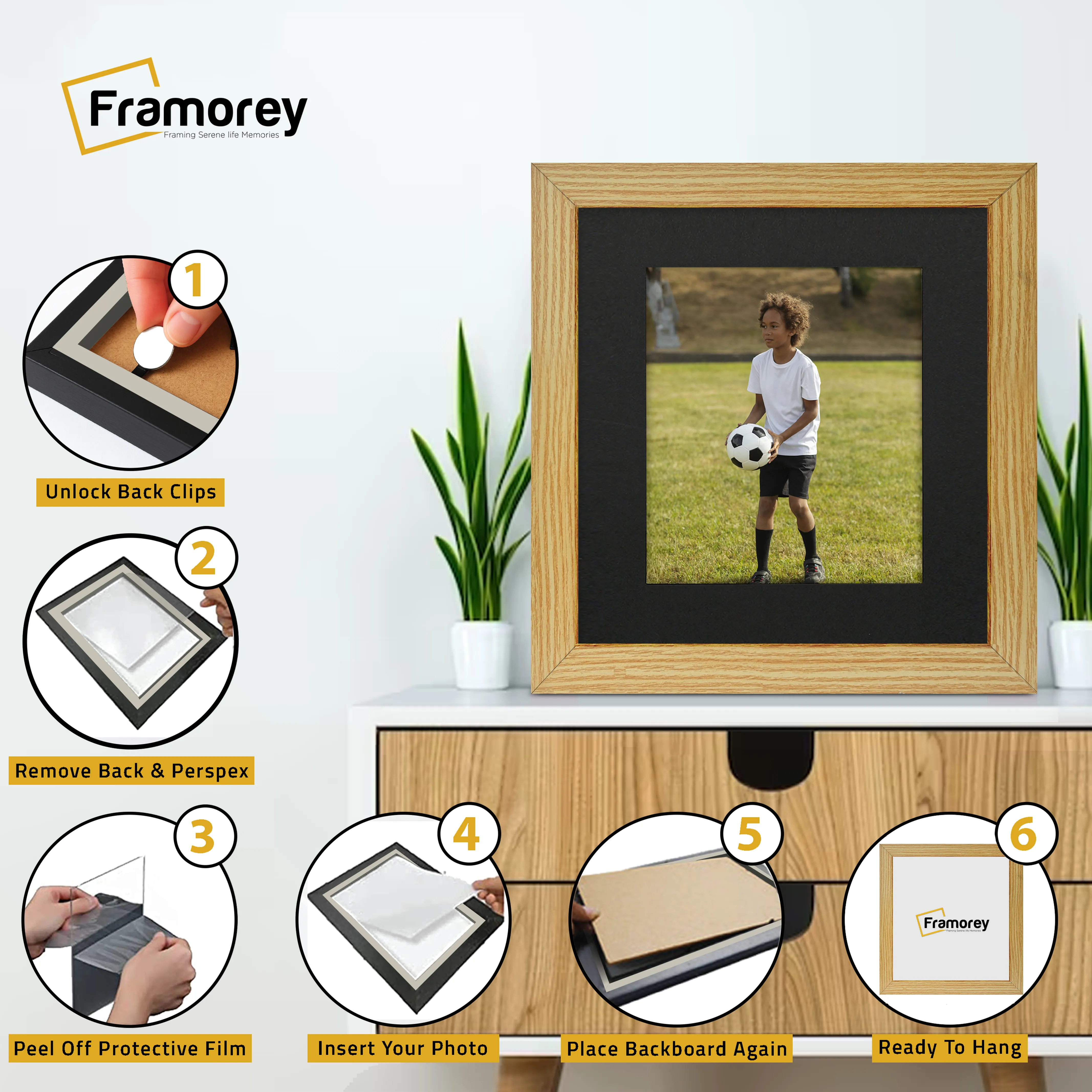 Square Size Pine Picture Frame With Black Mount