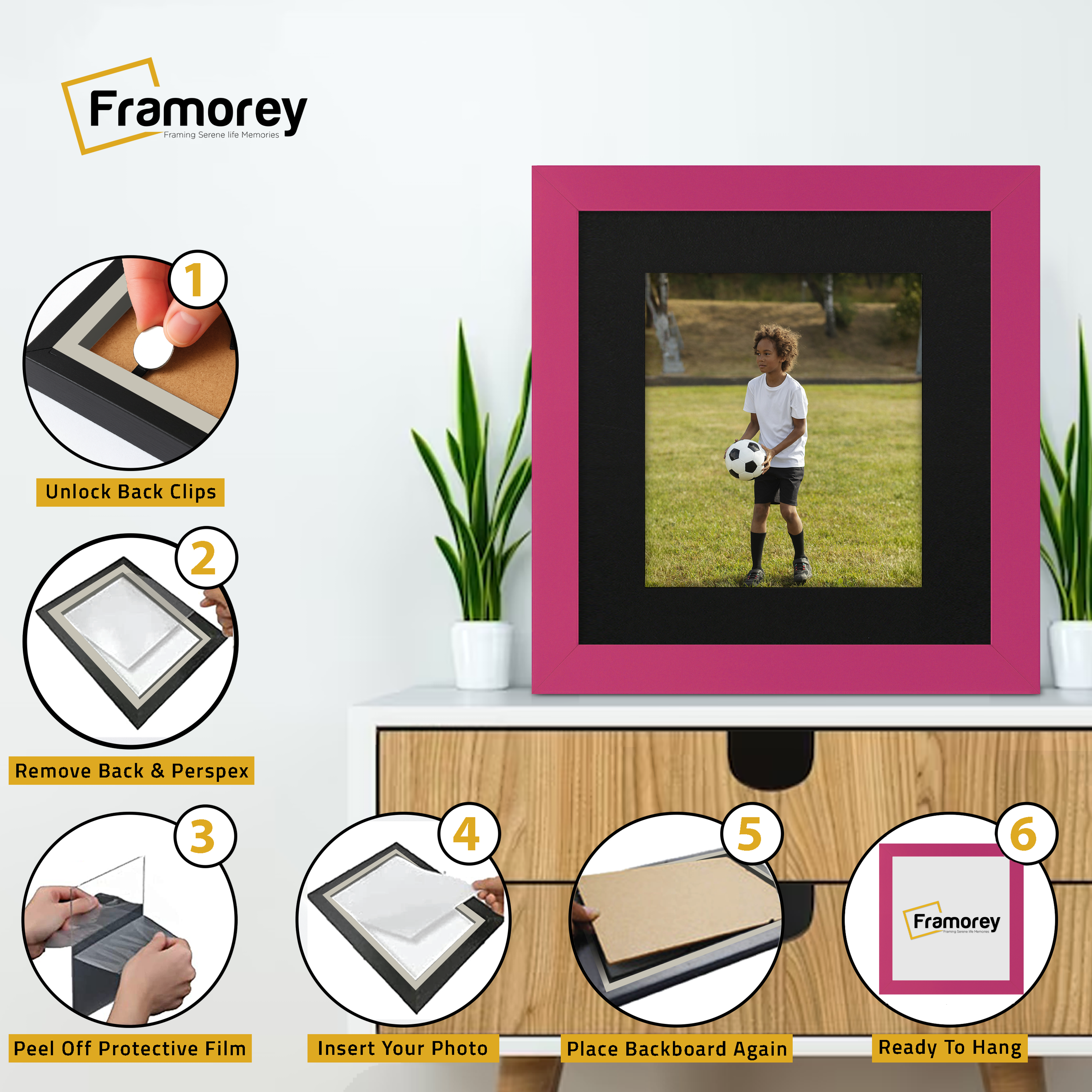 Square Size Pink Picture Frame With Black Mount