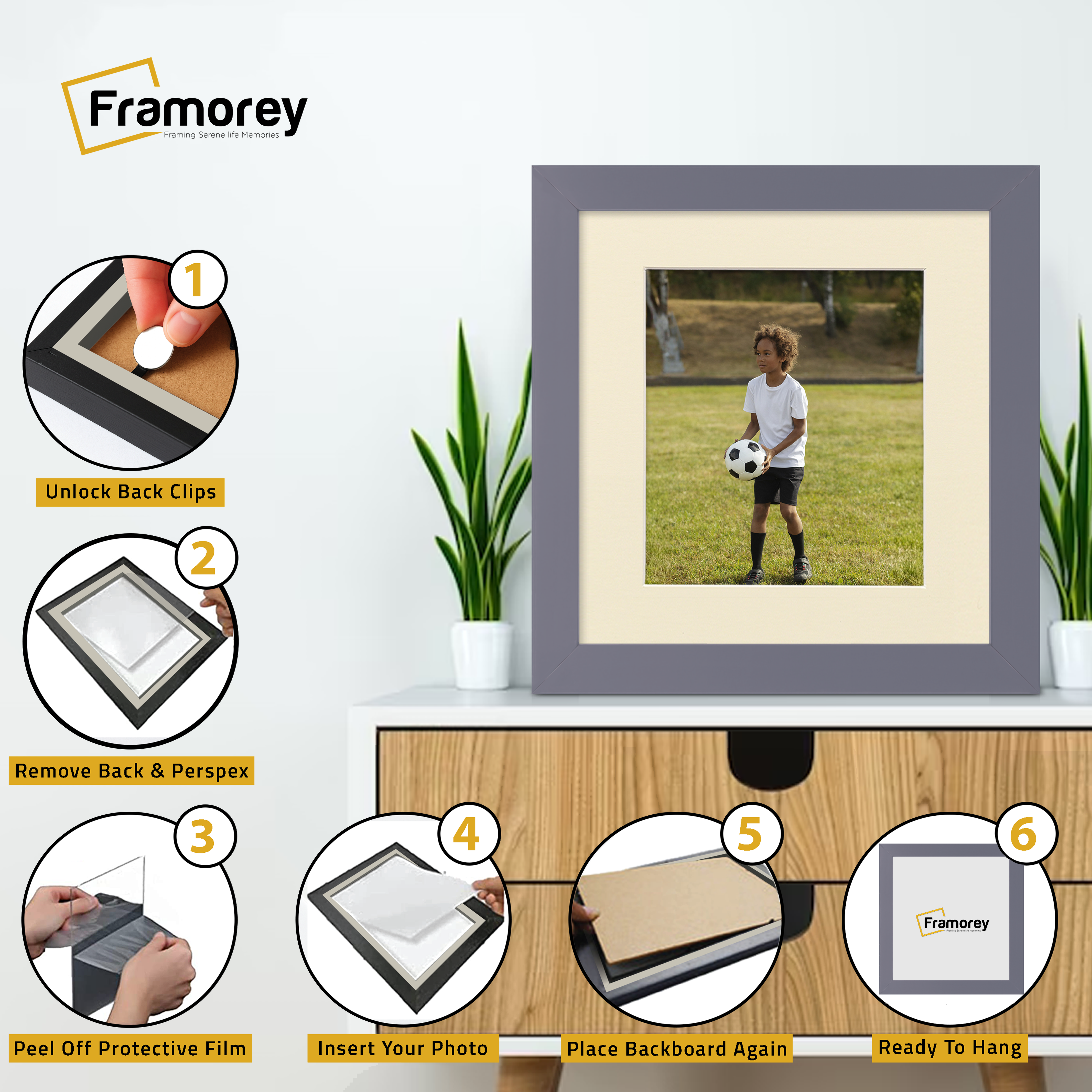 Square Size Purple Picture Frame With Ivory Mount