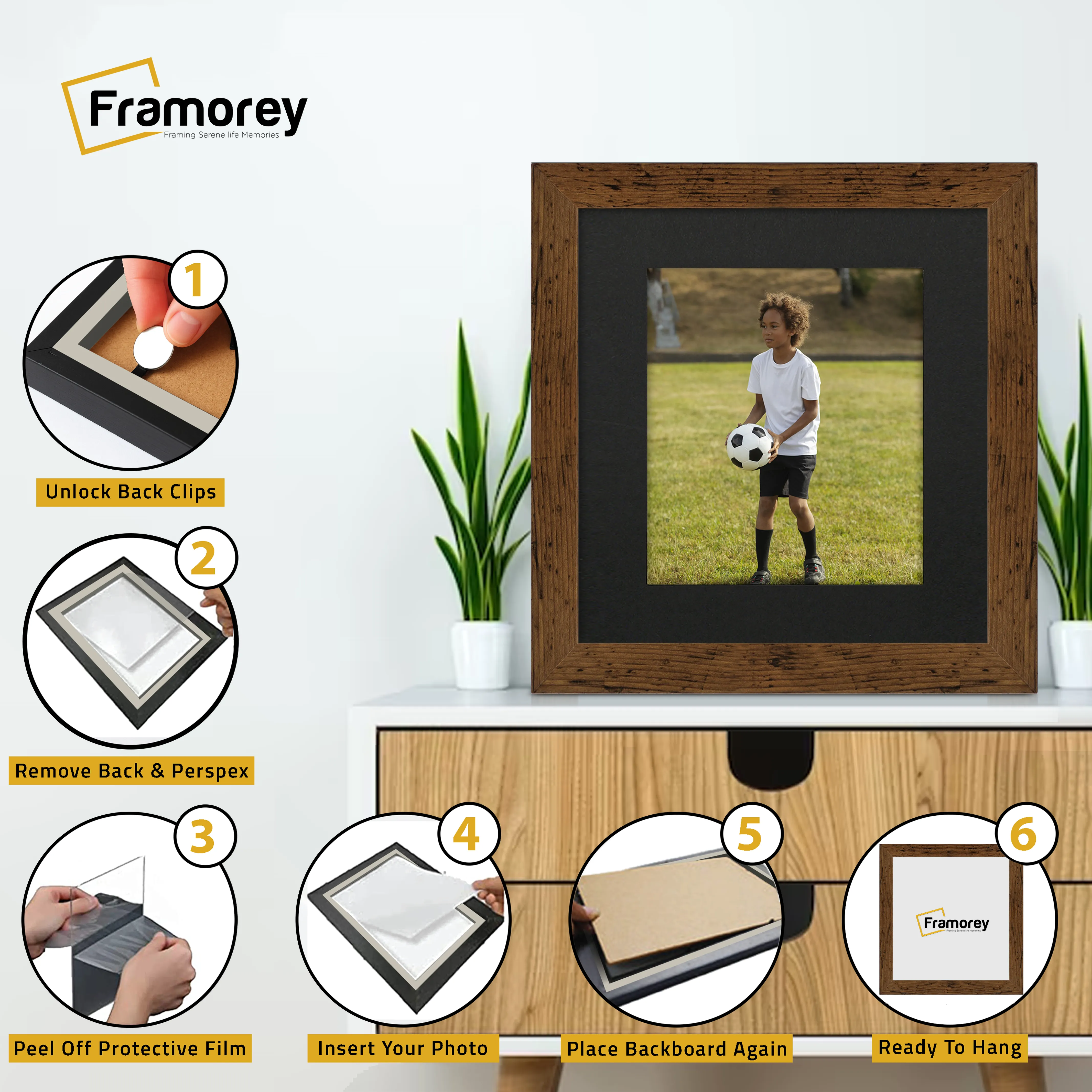 Square Size Rustic Oak Picture Frame With Black Mount