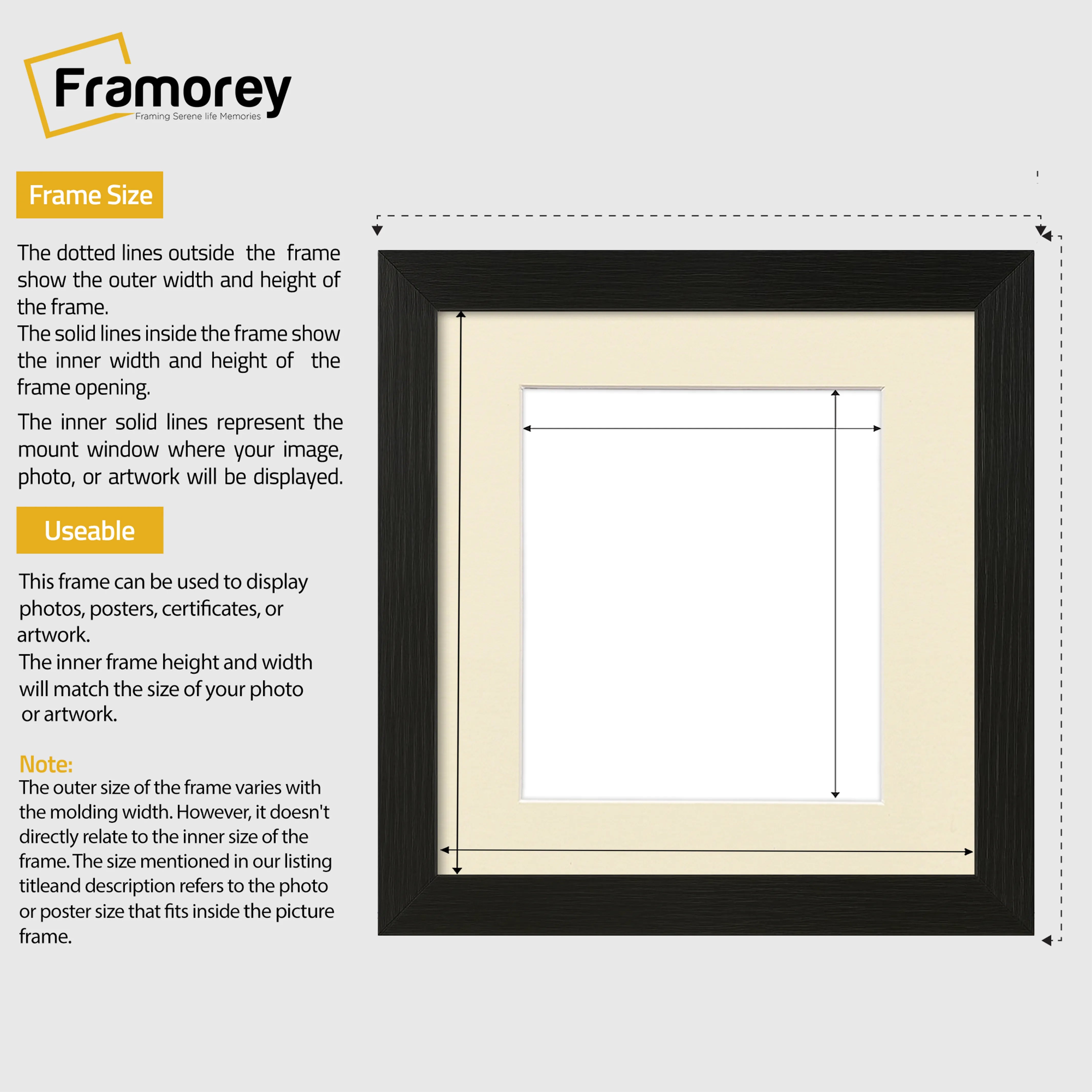 Square Size Thin Ash Black Frame With Ivory Mount