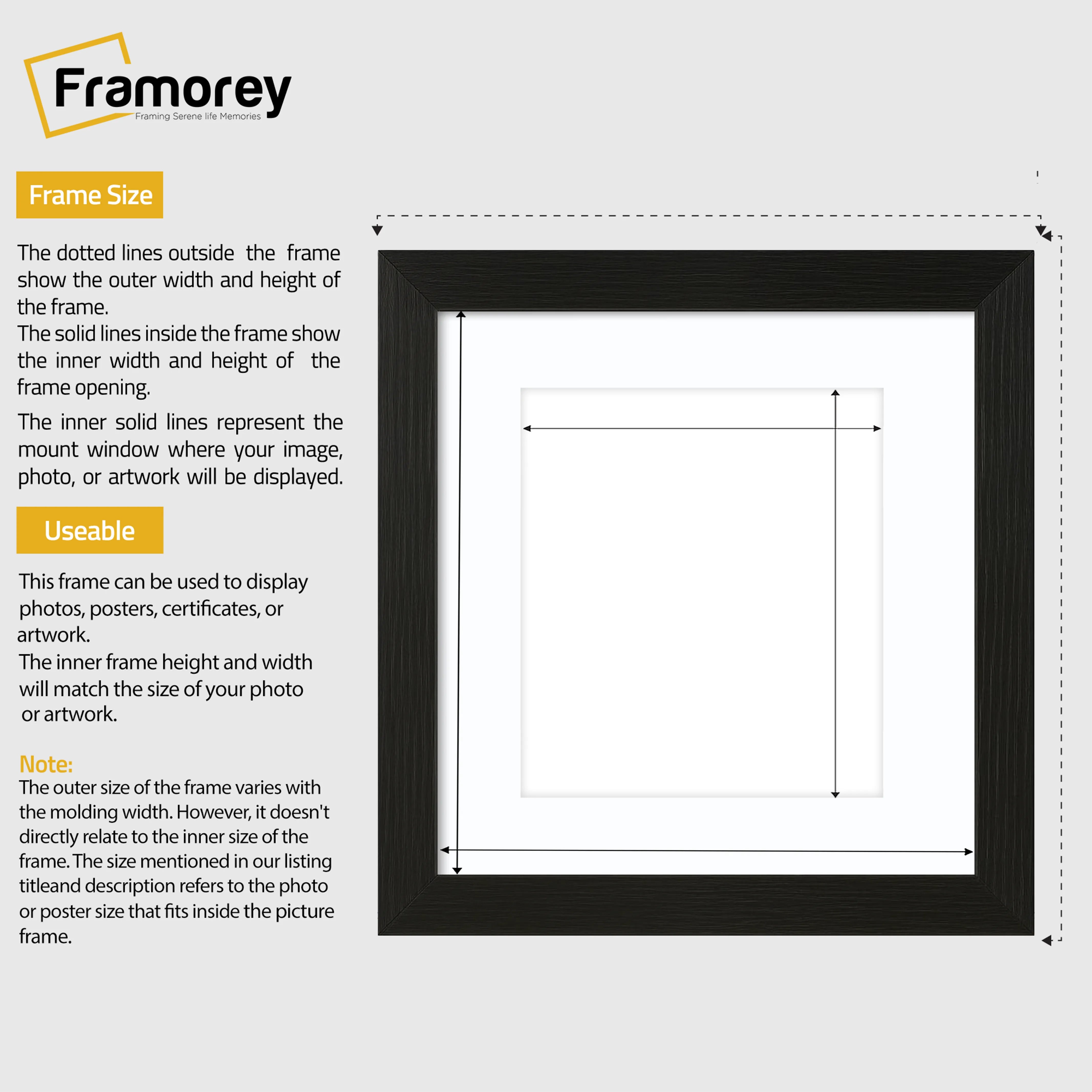 Square Size Thin Ash Black Frame With White Mount