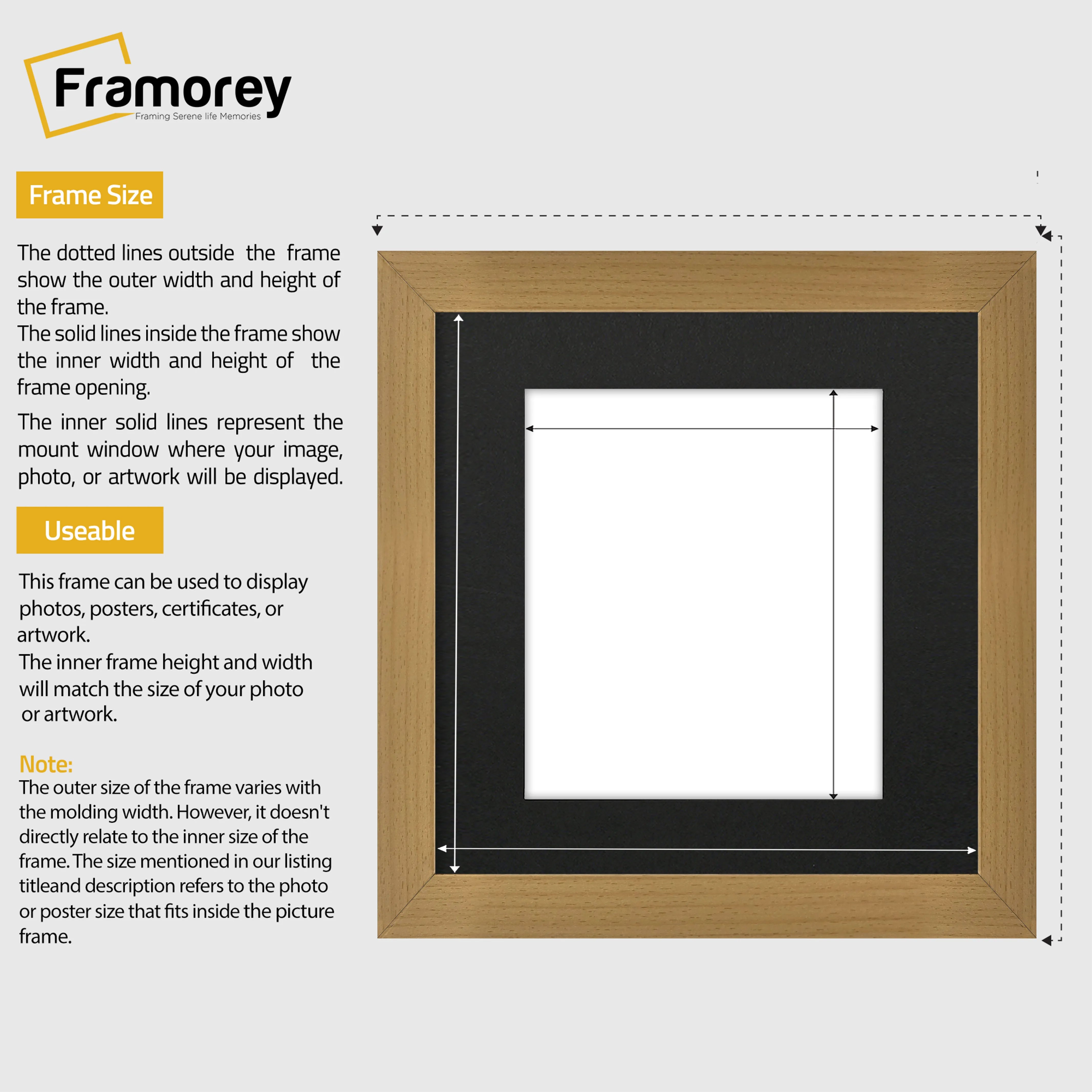 Square Size Beech Picture Frame With Black Mount