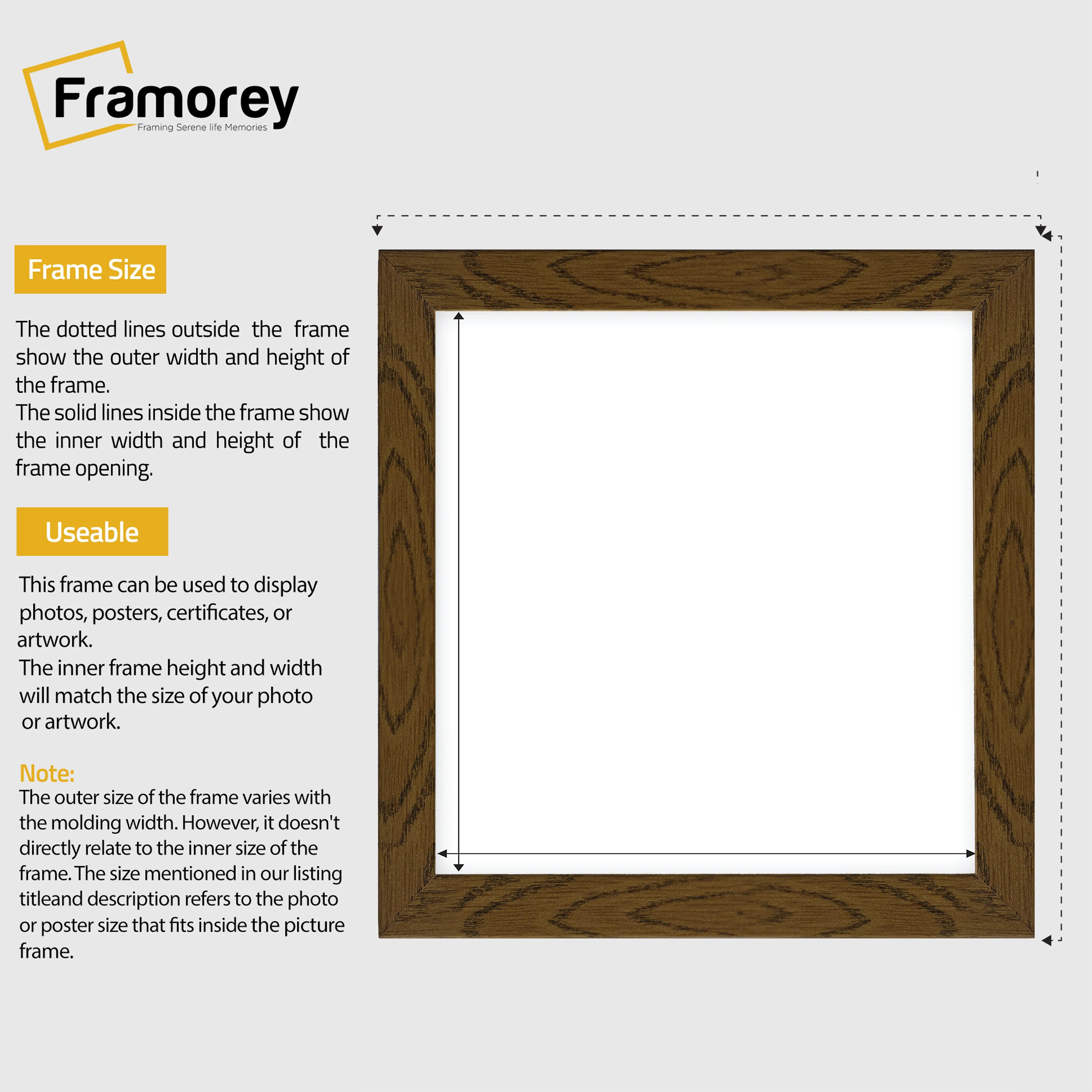 Square Size Dark Oak Picture Frame Wall Art Photo Frames