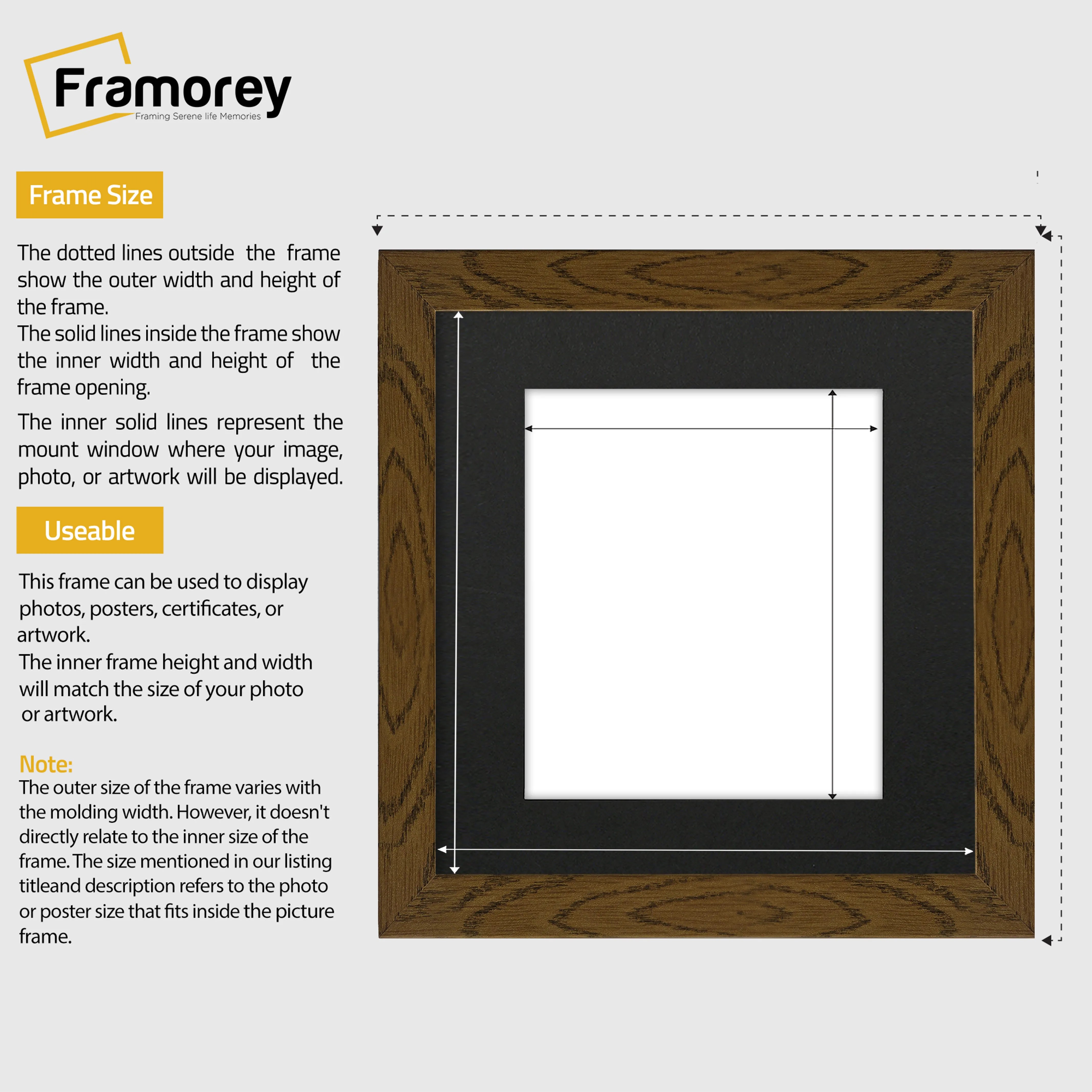 Square Size Dark Oak Picture Frame With Black Mount