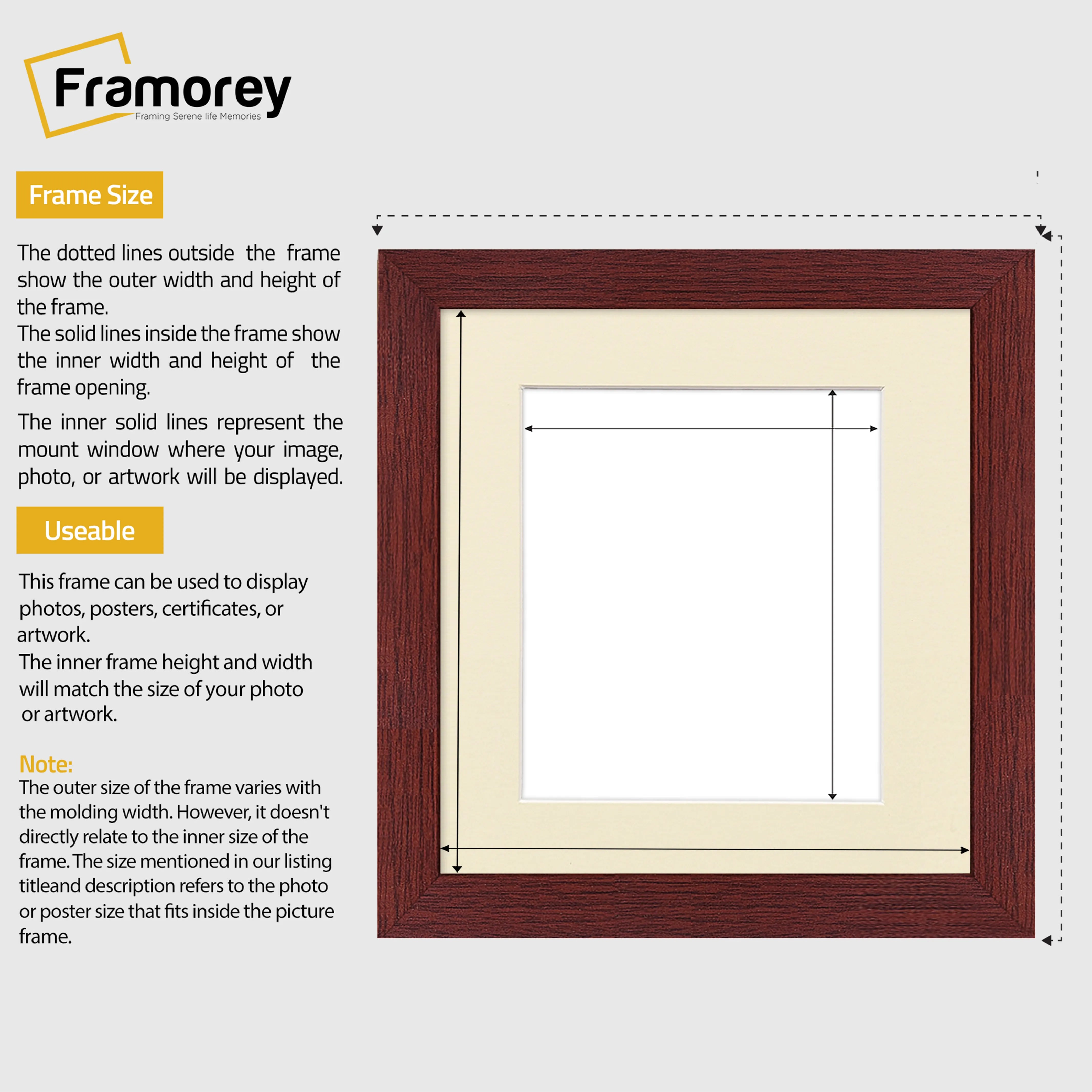 Square Size Mahogany Picture Frame With Ivory Mount