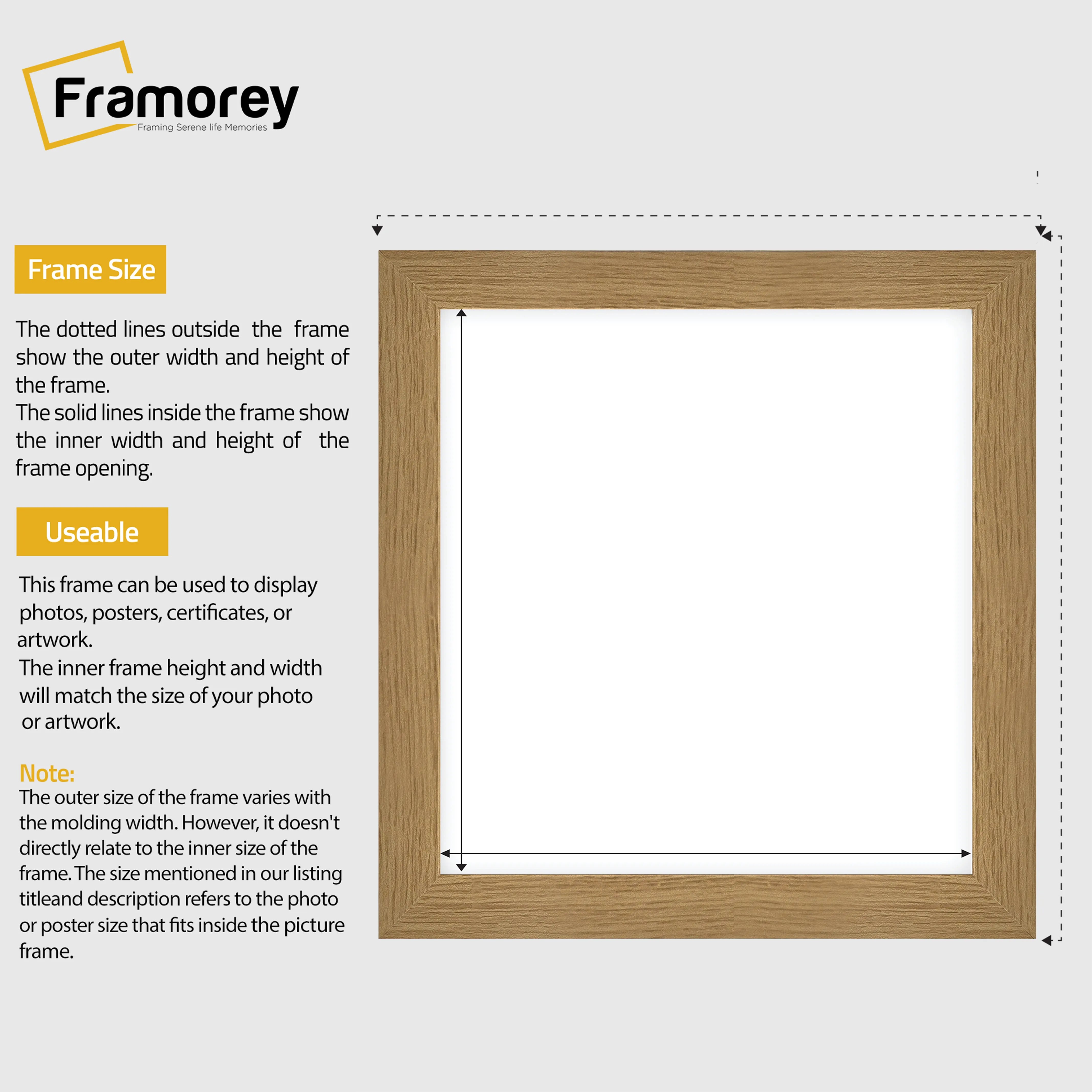 Square Size Oak Picture Frame Wall Art Photo Frames