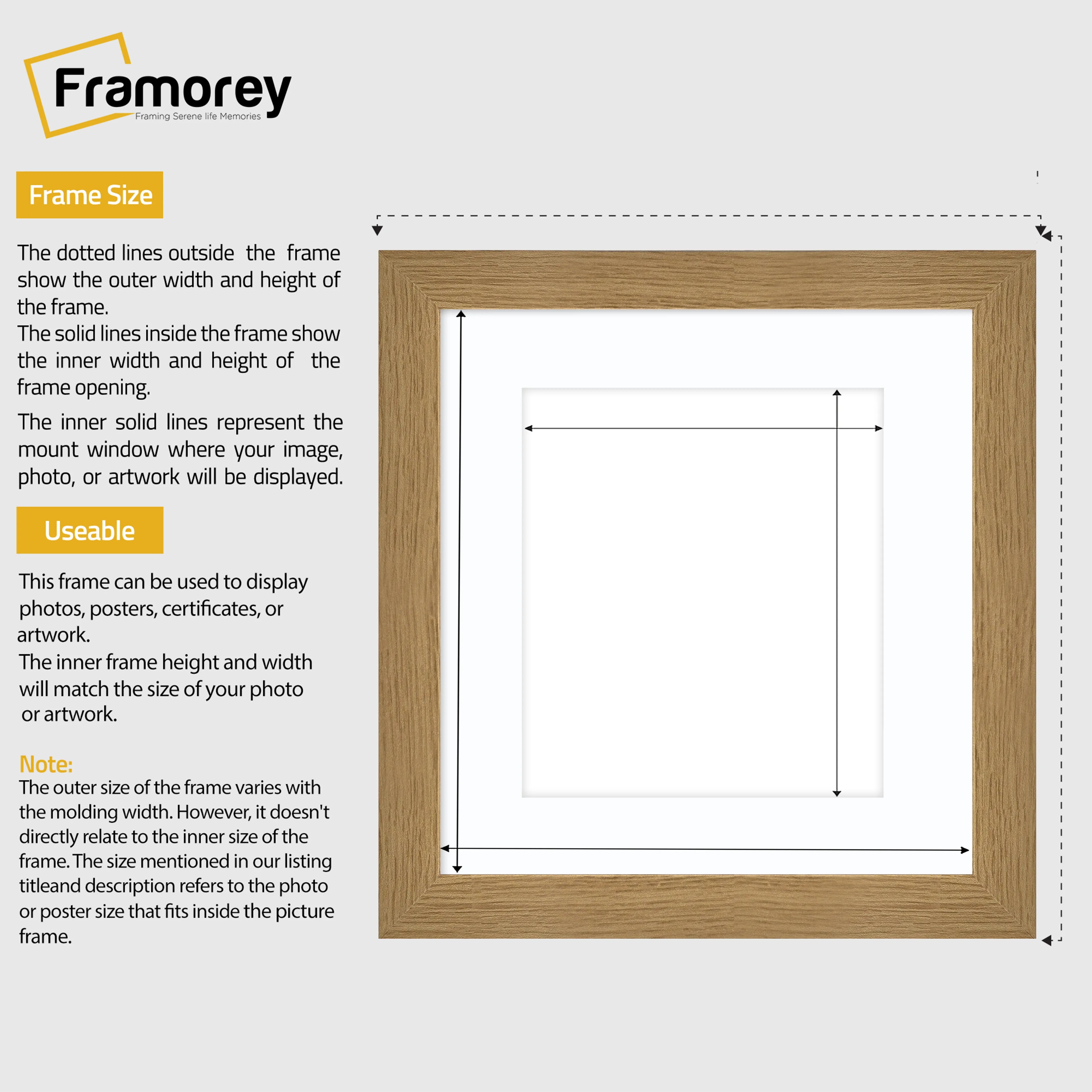 Square Size Oak Picture Frame With White Mount