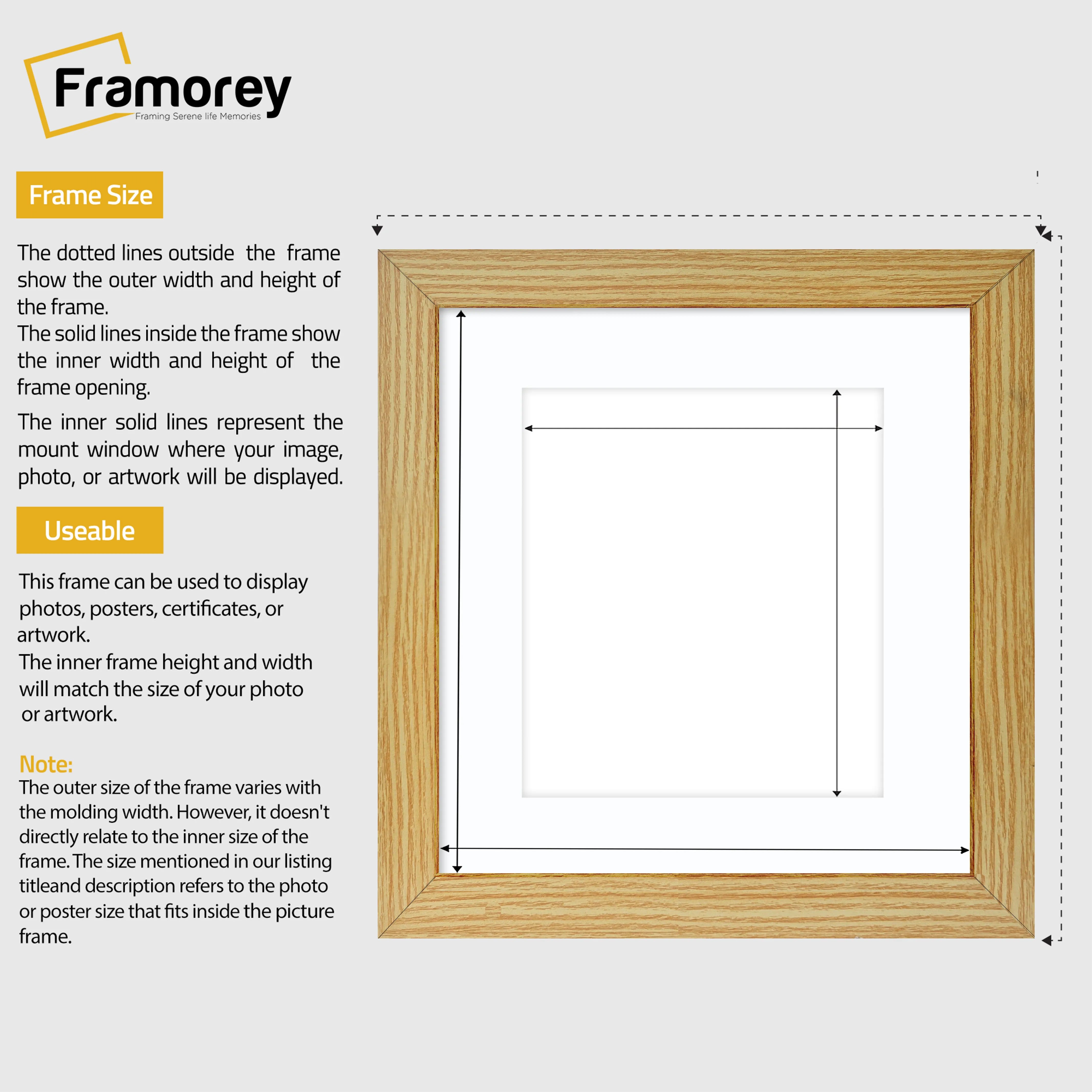 Square Size Pine Picture Frame With White Mount