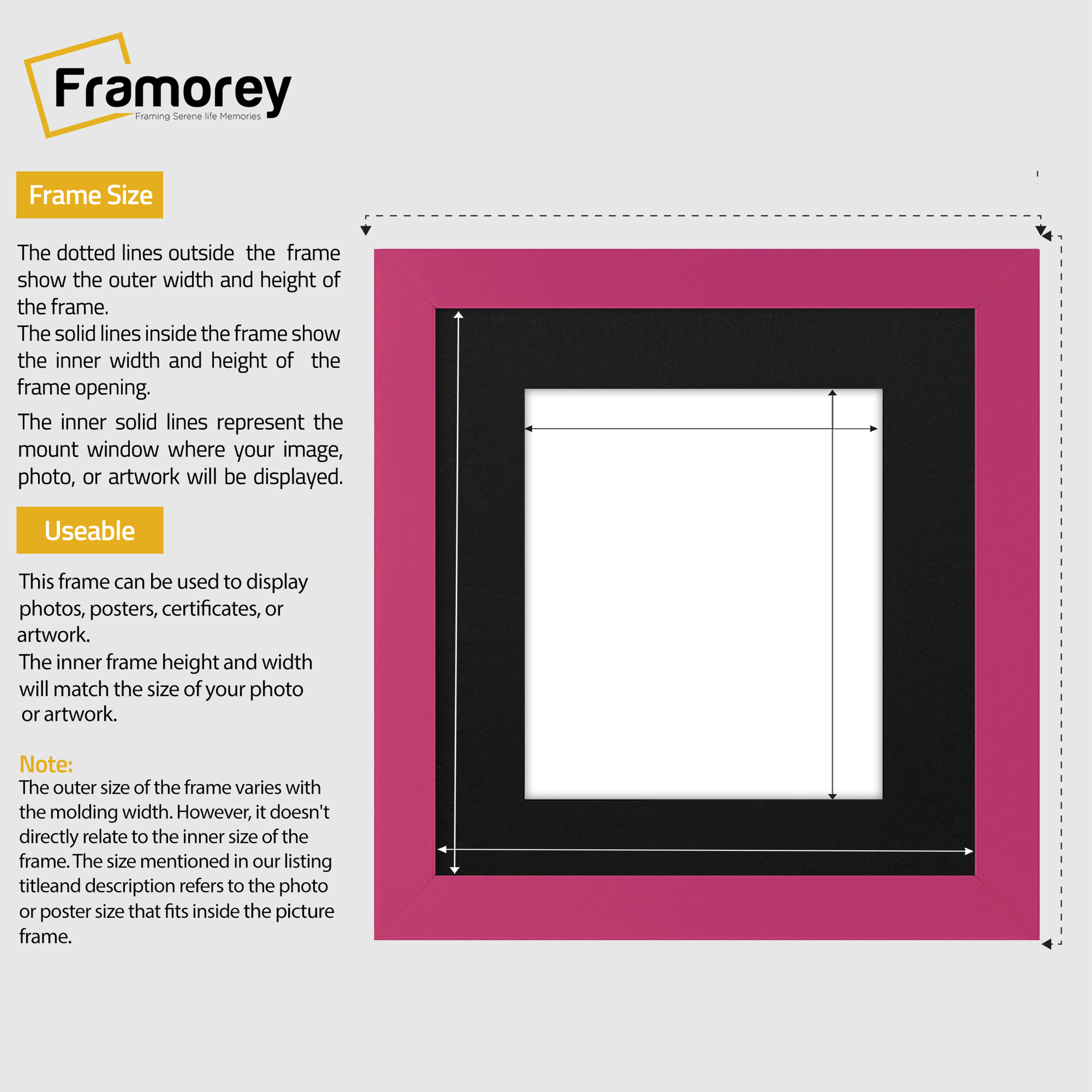 Square Size Pink Picture Frame With Black Mount