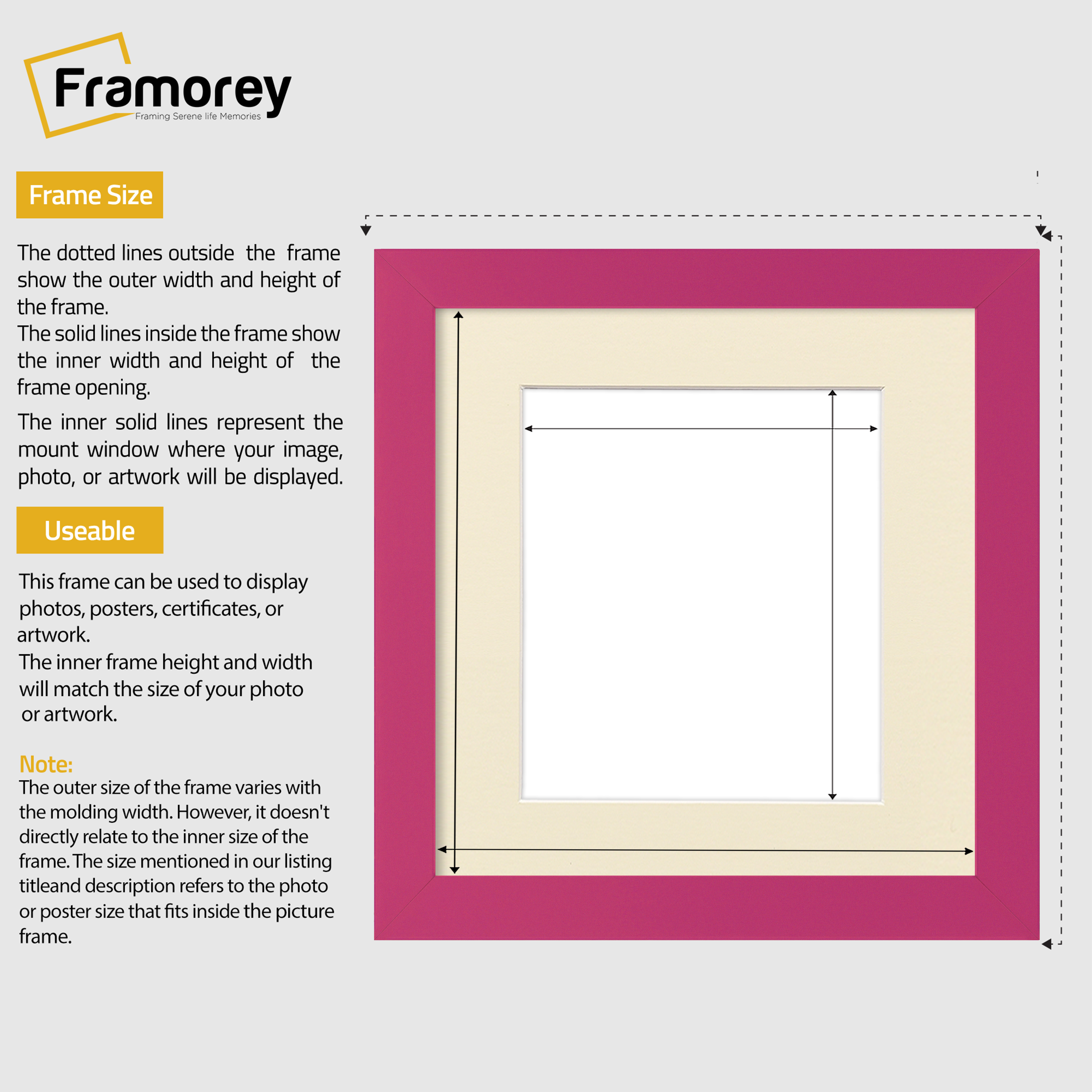 Square Size Pink Picture Frame With Ivory Mount