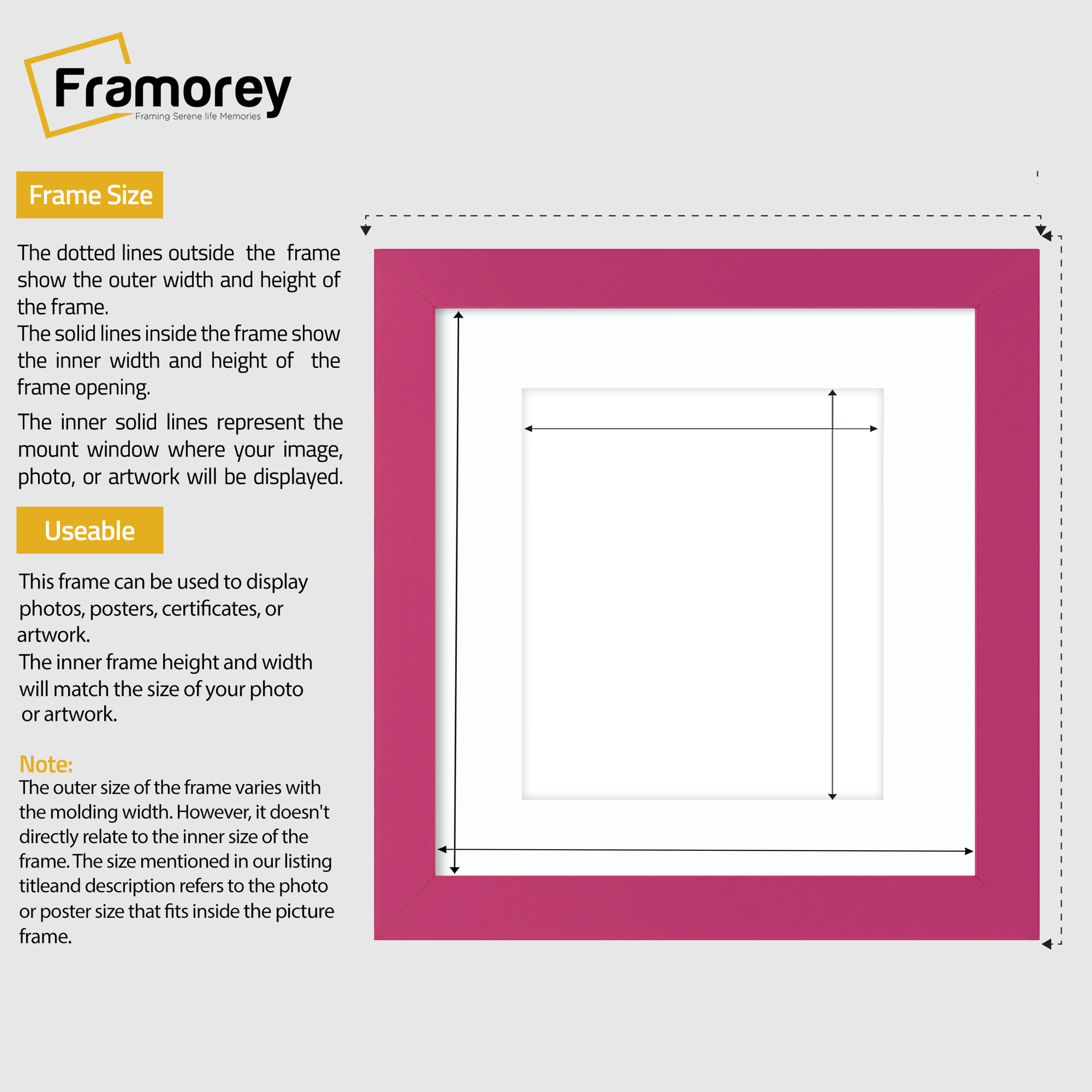 Square Size Pink Picture Frame With White Mount