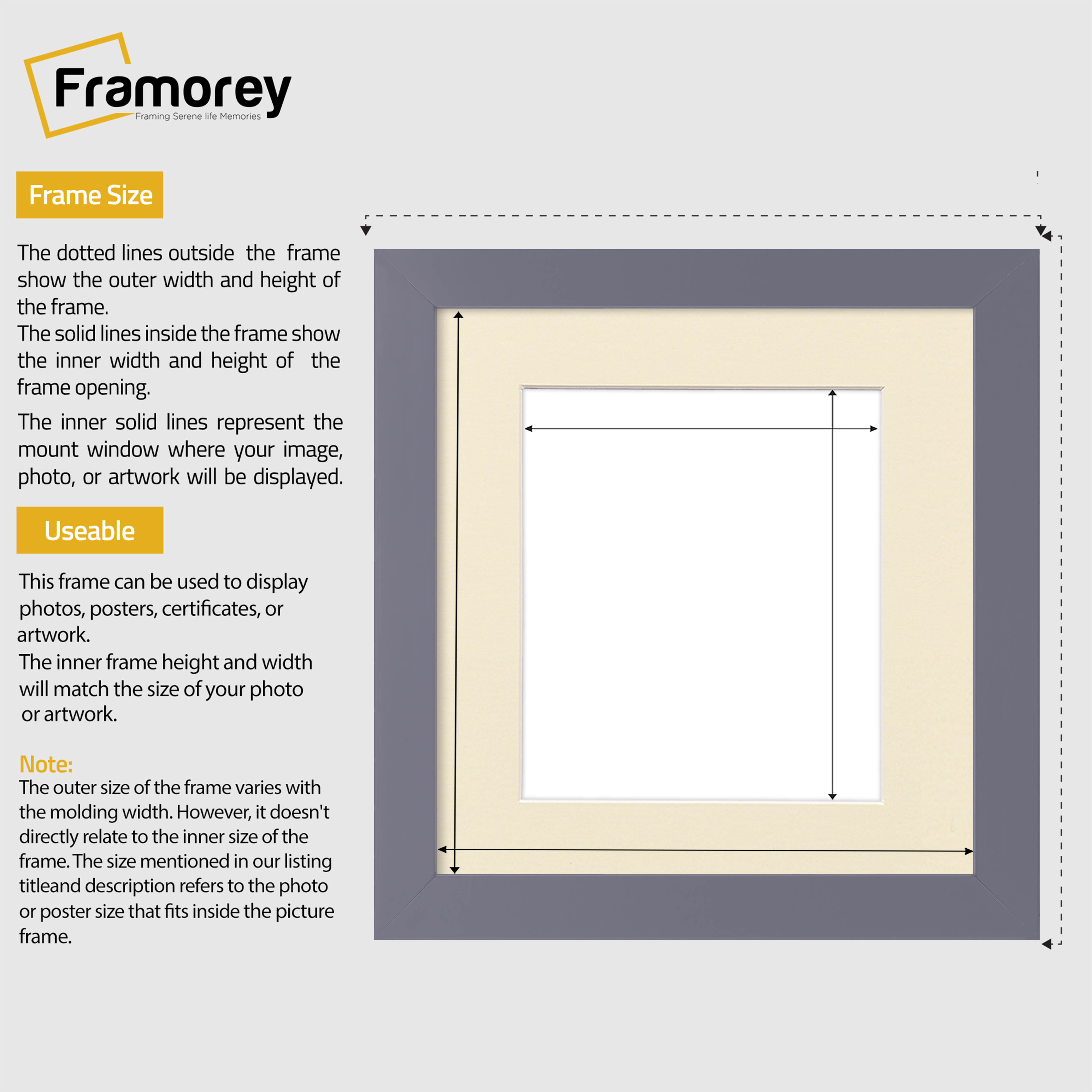 Square Size Purple Picture Frame With Ivory Mount