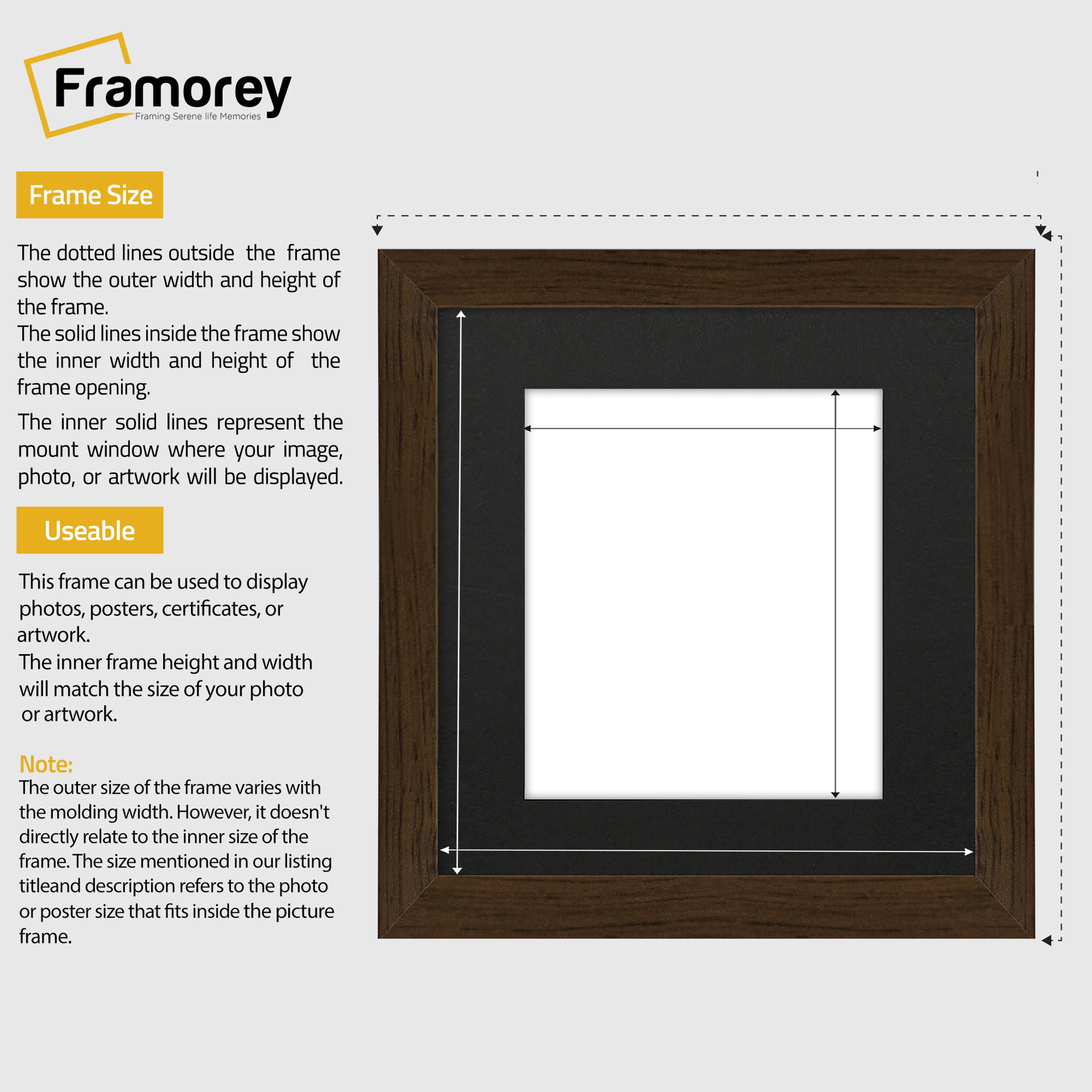 Square Size Walnut Picture Frame With Black Mount