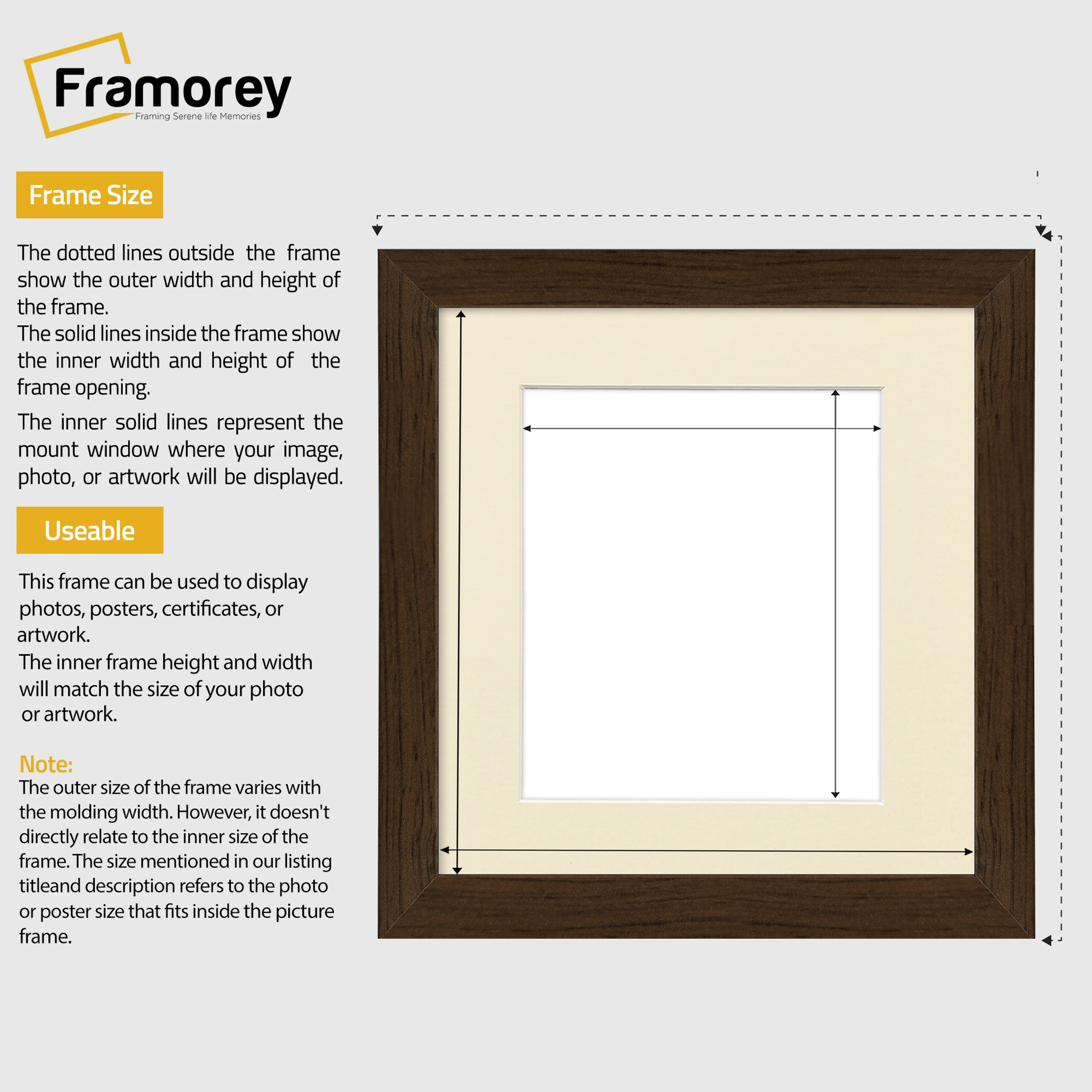 Square Size Walnut Picture Frame With Ivory Mount