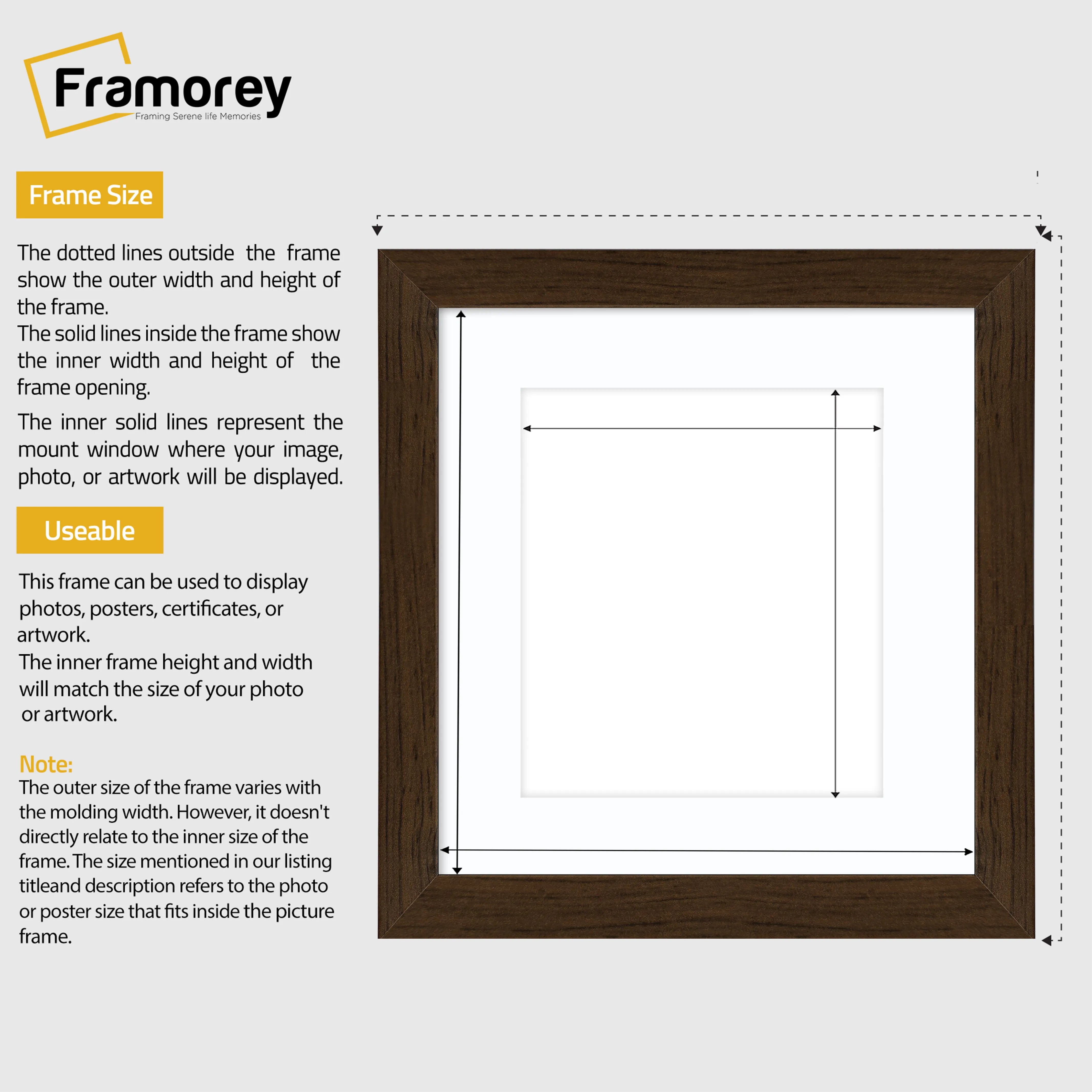 Square Size Walnut Picture Frame With White Mount