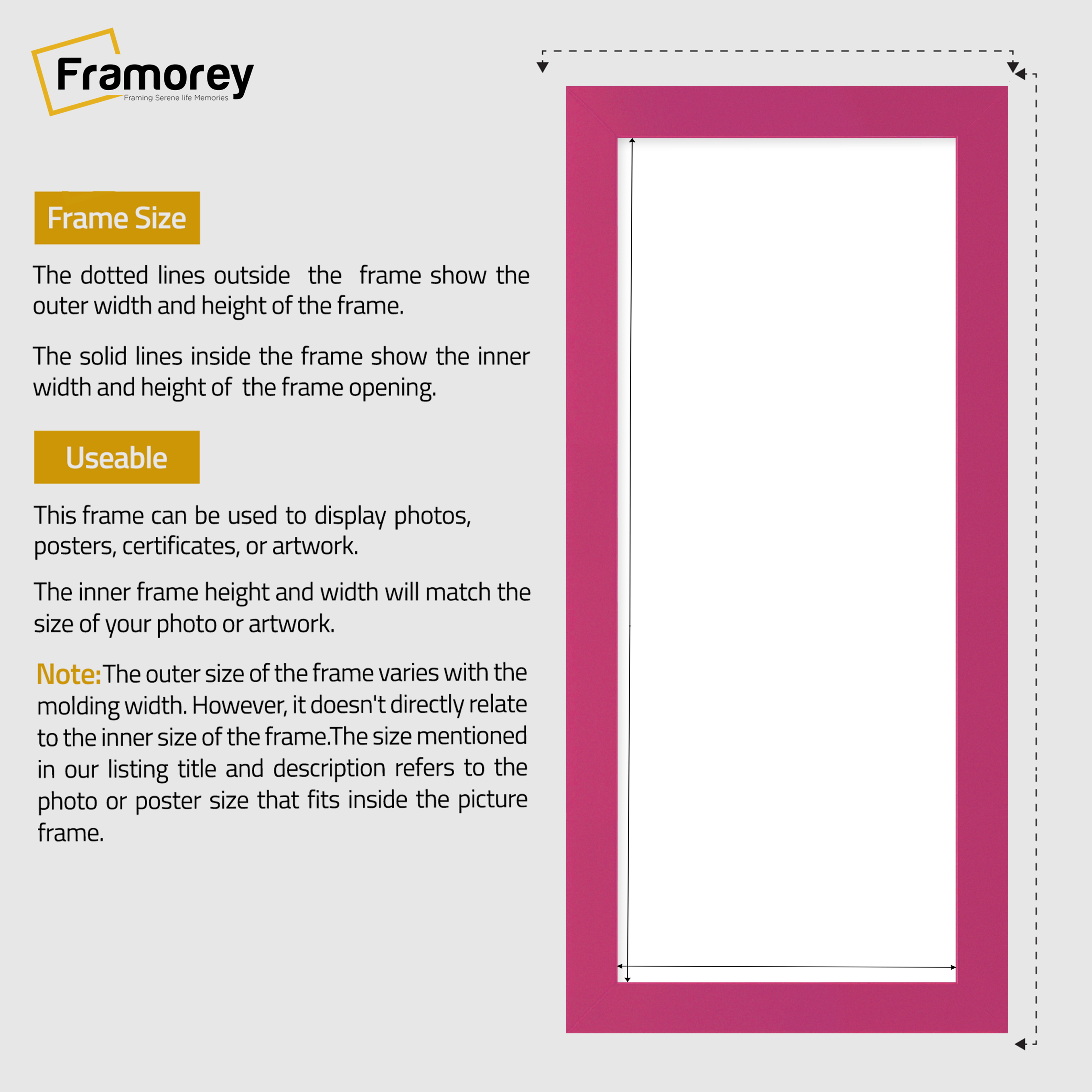 Panoramic Size Pink Picture Frames Wall Decor Frame