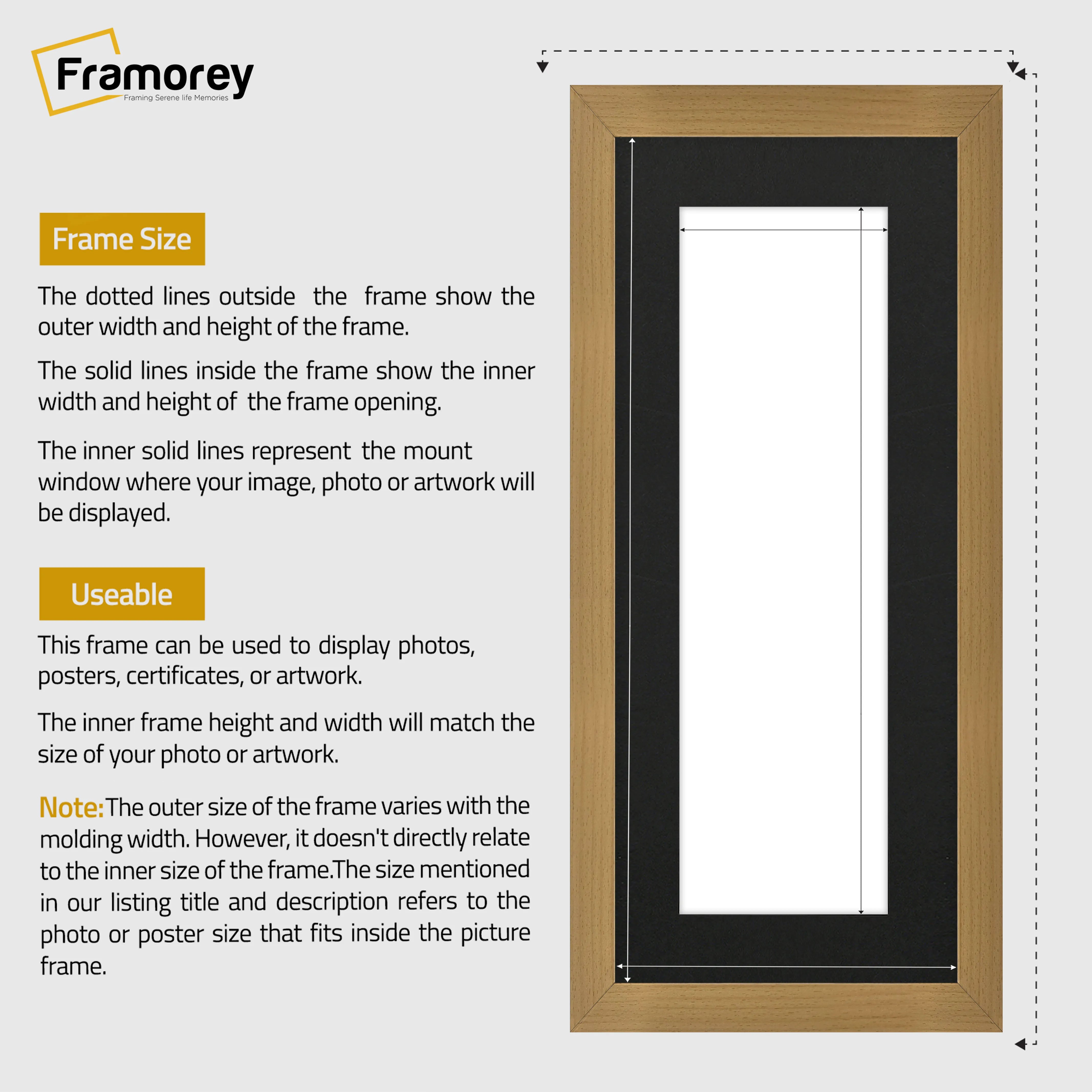 Panoramic Beech Picture Frame With Black Mount Wall Decor Frame