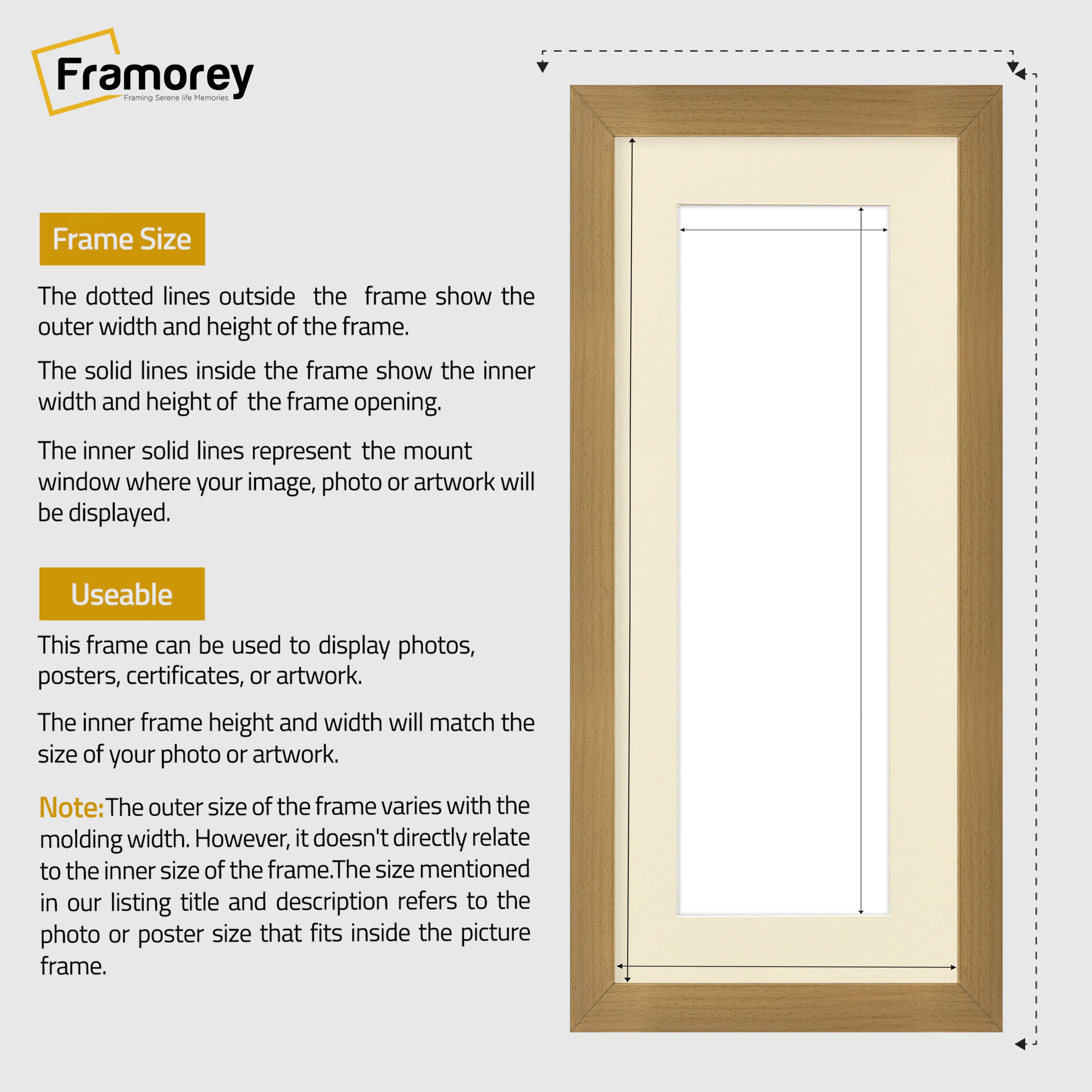 Panoramic Beech Picture Frame With Ivory Mount Wall Decor Frame