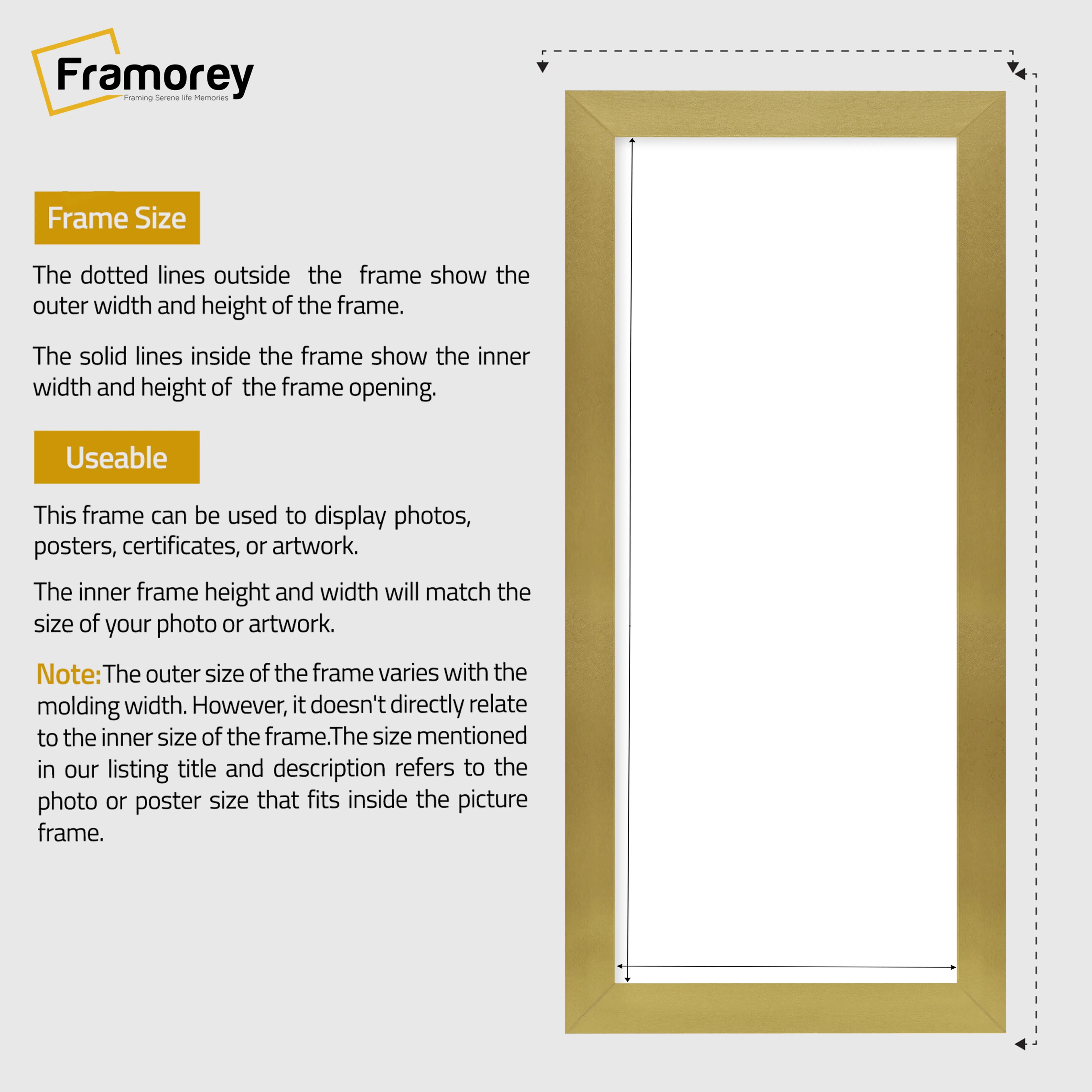 Panoramic Size Gold Picture Frames Wall Art Frame